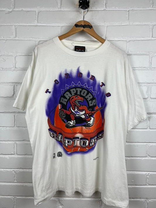 Vintage 1994 Toronto Raptors Flaming Basketball Big Logo NBA Magic Johnson T's T Shirt Size XL