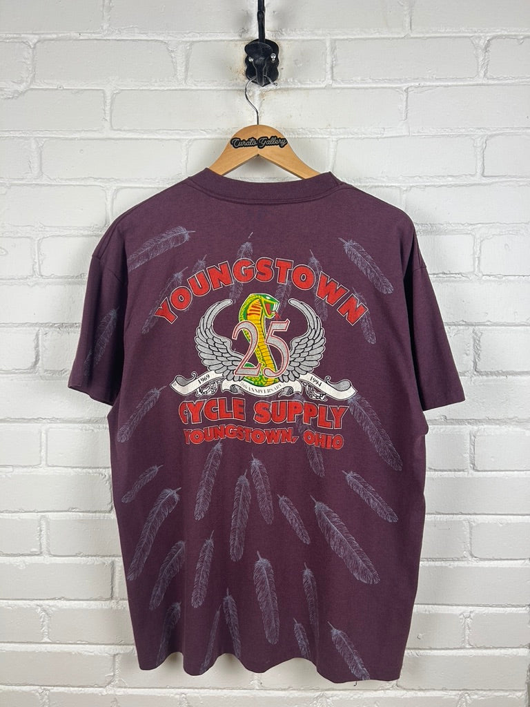 Vintage 1993 3D Emblem American Biker Ride American Youngstown 25 Anni AOP T Shirt Size XL