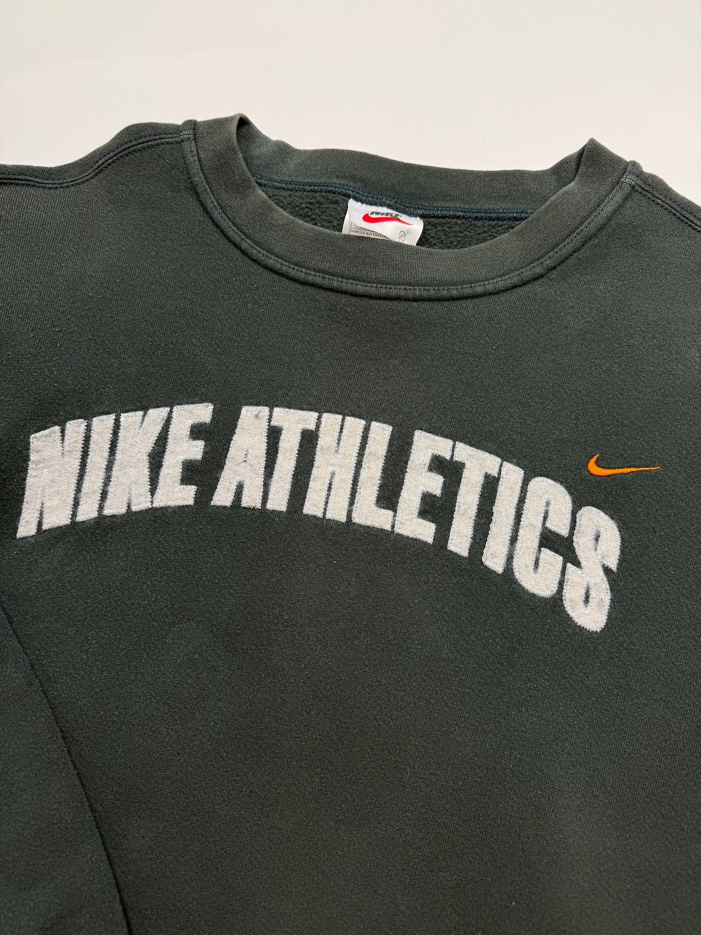 Vintage 90s Nike Athletics Embroidered Arc Spell Out Mini Swoosh Crewneck Sweatshirt Size XL