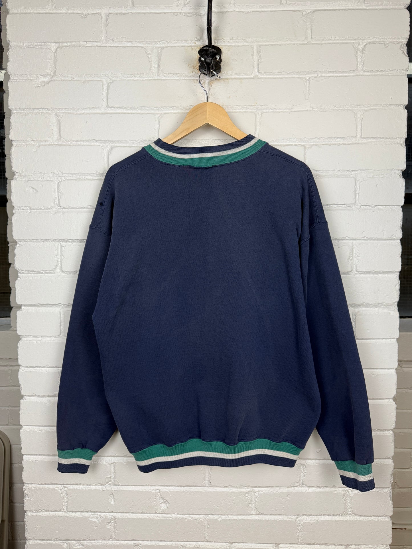 Vintage 90s Blank Striped Cuffs Navy Blue Crewneck Sweatshirt Size XL