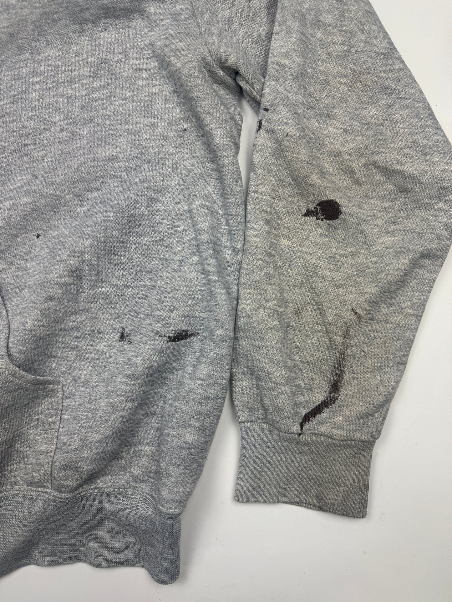Vintage 80s Blank Heather Gray Cropped Boxy Hooded Sweatshirt Size L
