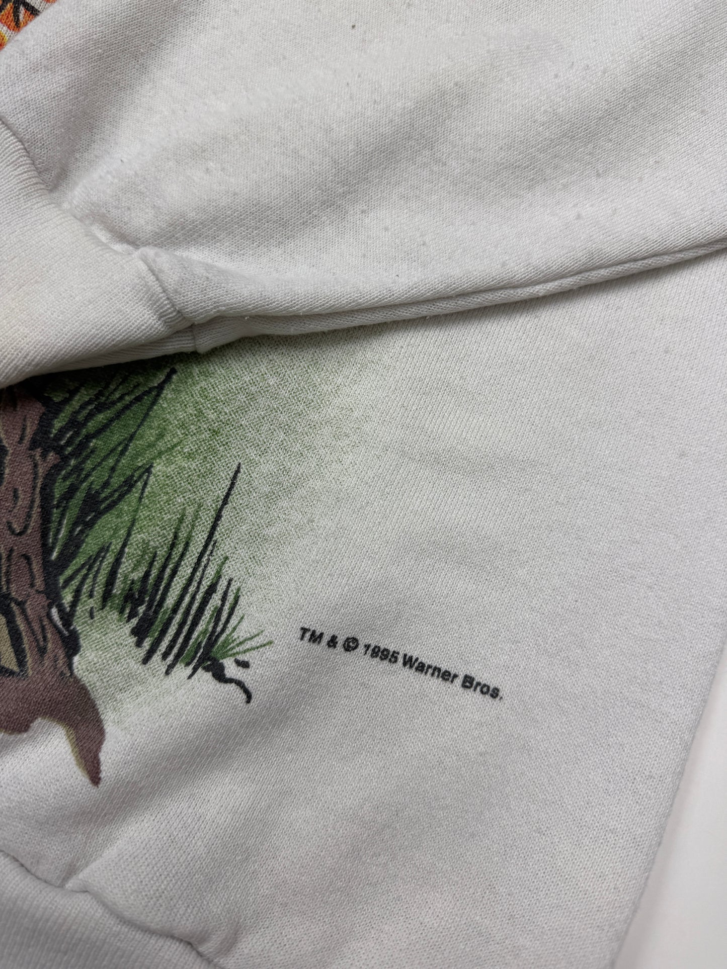 Vintage 1995 Looney Tunes Taz Farmer All Over Cartoon Print Crewneck Sweatshirt Size L 90s
