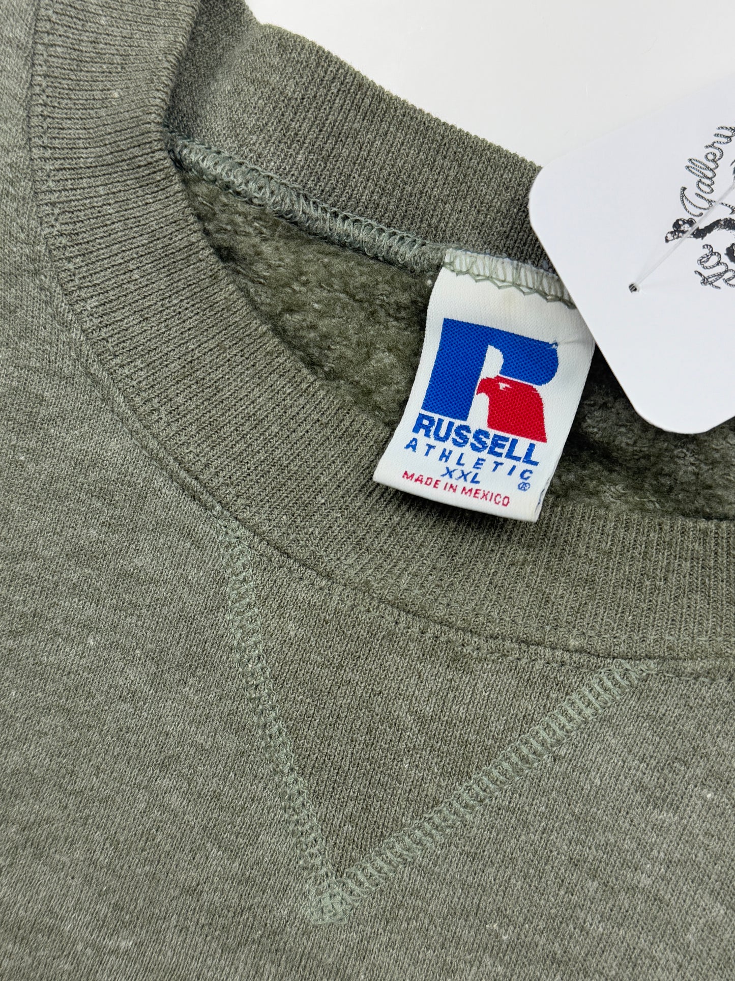 Vintage Russell Athletic Cropped Boxy Fit Blank Crewneck Sweatshirt Size XXL Charcoal Dark Olive