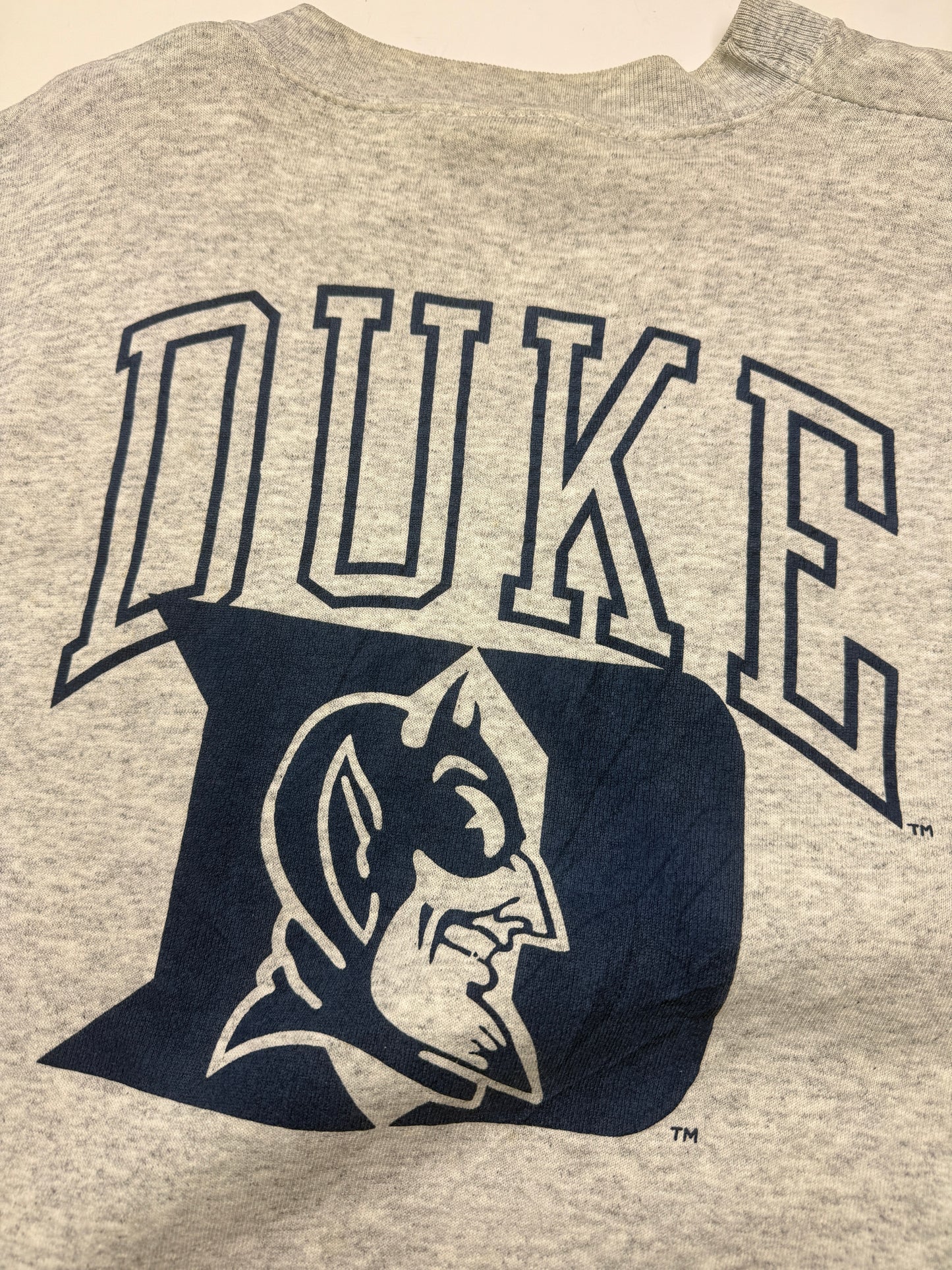 Vintage 90s Duke Blue Devils NCAA Collegiate Crest Front & Back Graphic Sweatshirt Size XL