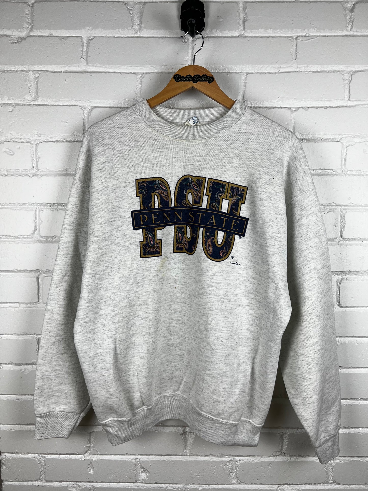 Vintage 1992 Penn State Nittany Lions Paisley Print Front & Back Graphic Sweatshirt Size XL 90s