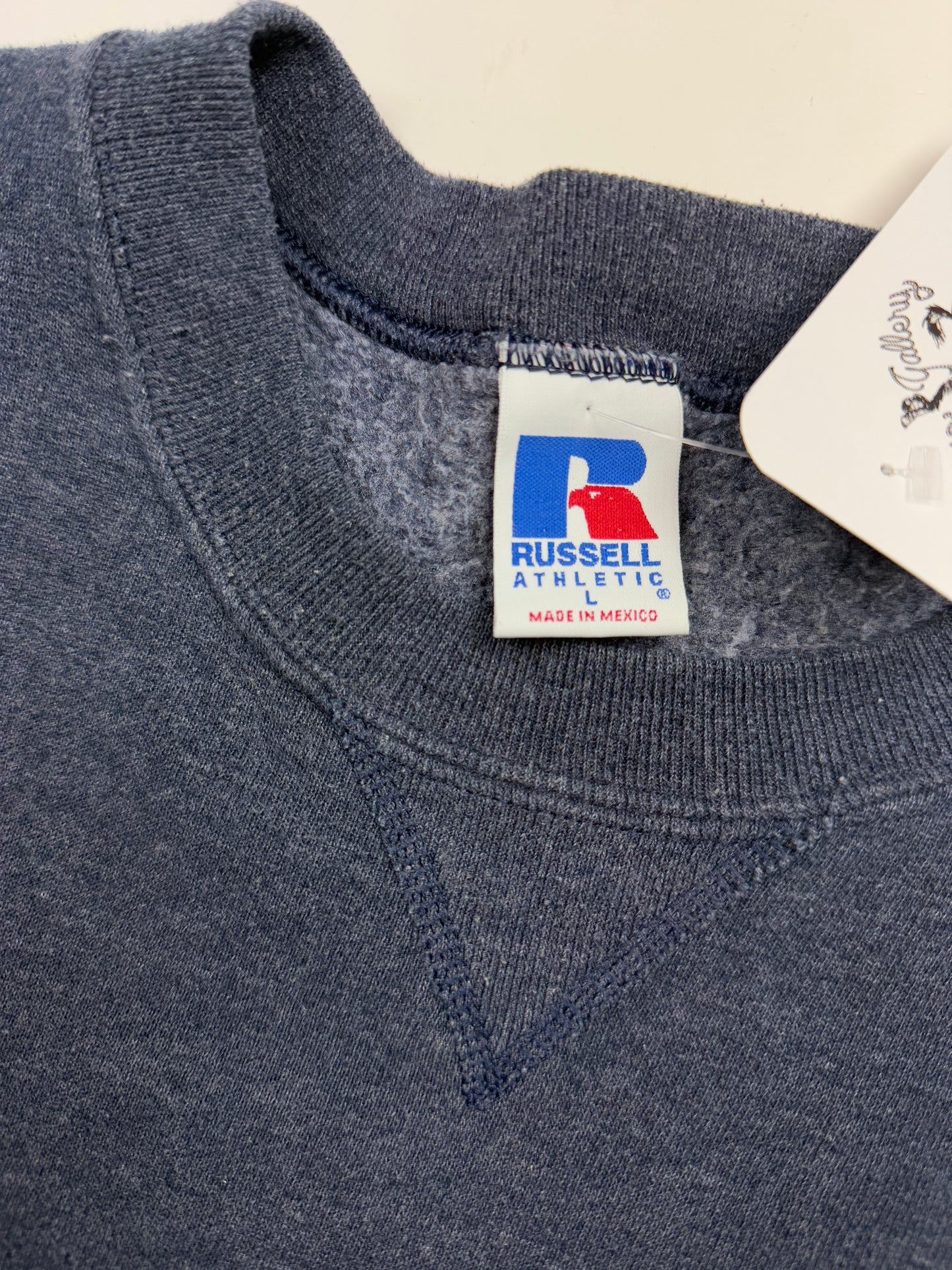Vintage Russell Athletic Cropped Boxy Fit Blank Crewneck Sweatshirt Size L Charcoal Blue
