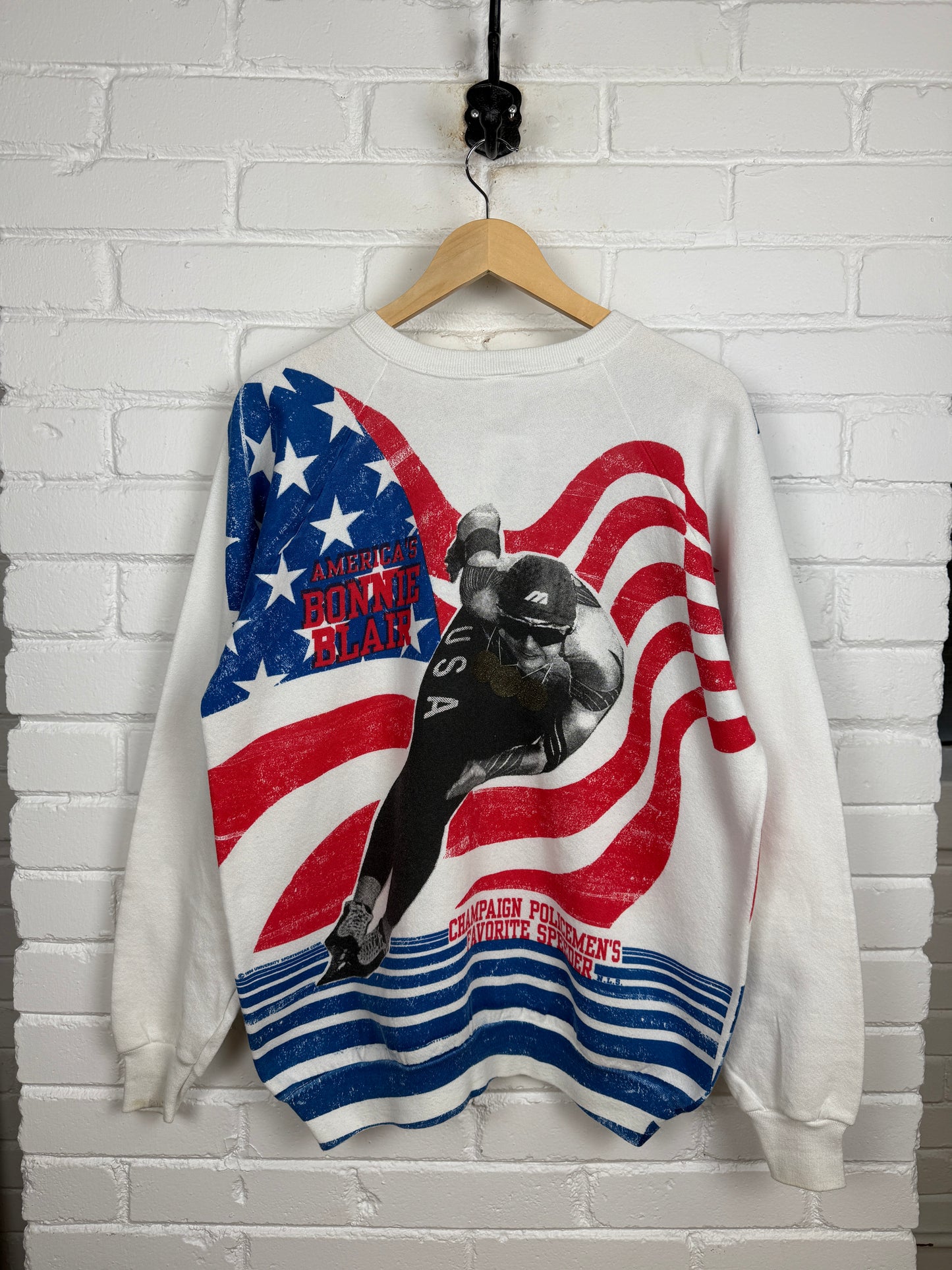Vintage 1994 Bonnie Blair Americas Gold Rush Ice Skating AOP Olympic Sweatshirt Size XL 90s