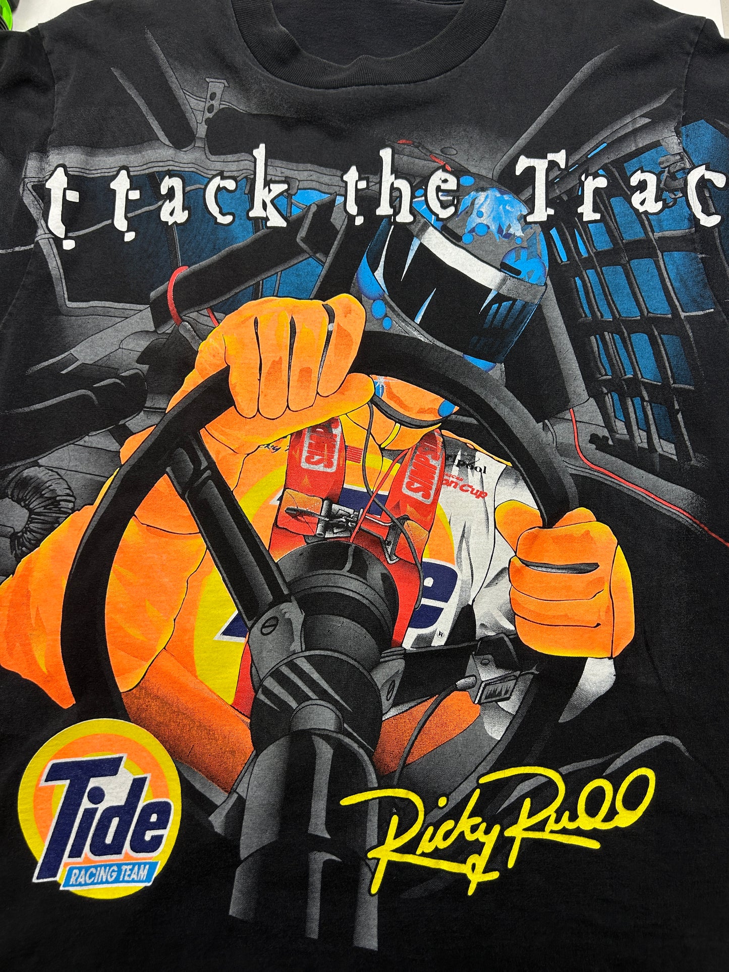 Vintage 90s Ricky Rudd Tide Racing Attack The Track Nascar AOP T Shirt Size L