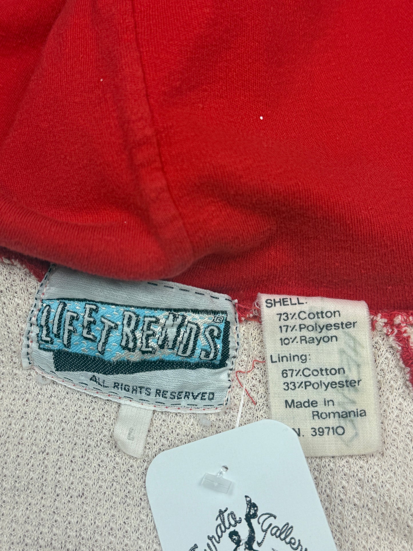 Vintage 80s Lifetrends Thermal Lined Blank Full Zip Hooded Sweatshirt Size L Red