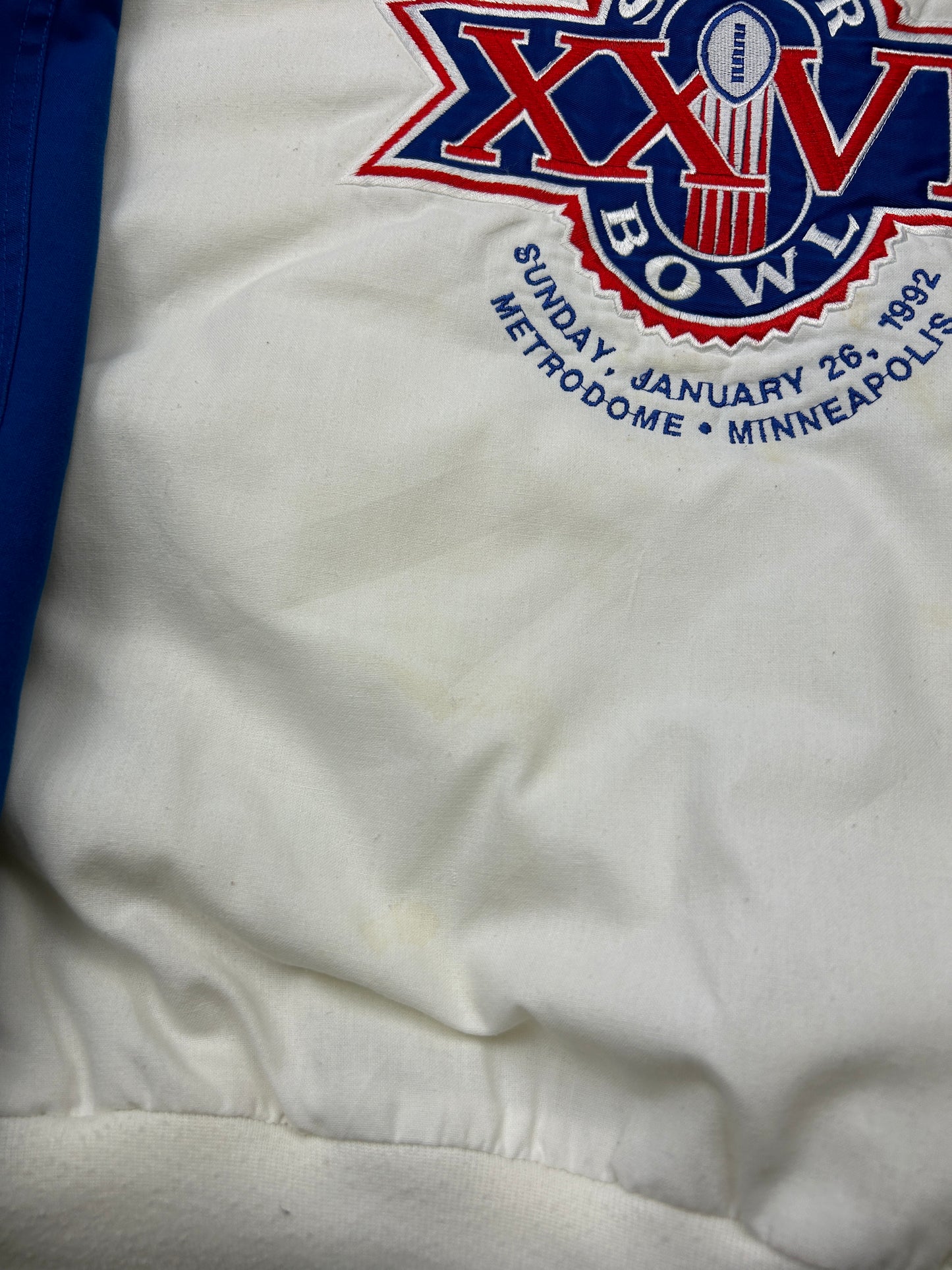 Vintage 1992 Super Bowl XXVI Embroidered NFL Insulated Logo 7 Sweatshirt Size L 90s