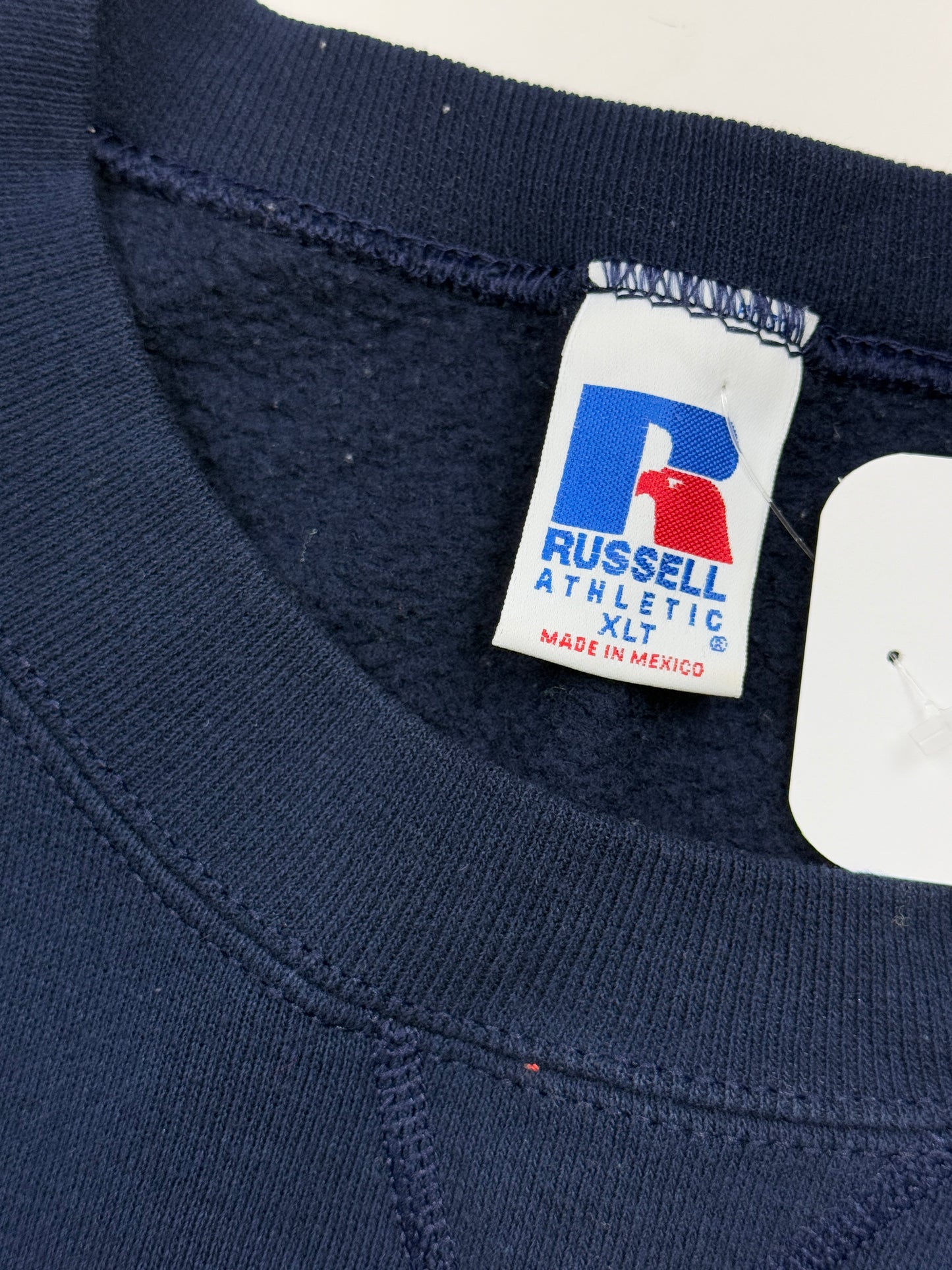 Vintage 90s Russell Athletic Blank Crewneck Sweatshirt Size XLT Navy Blue