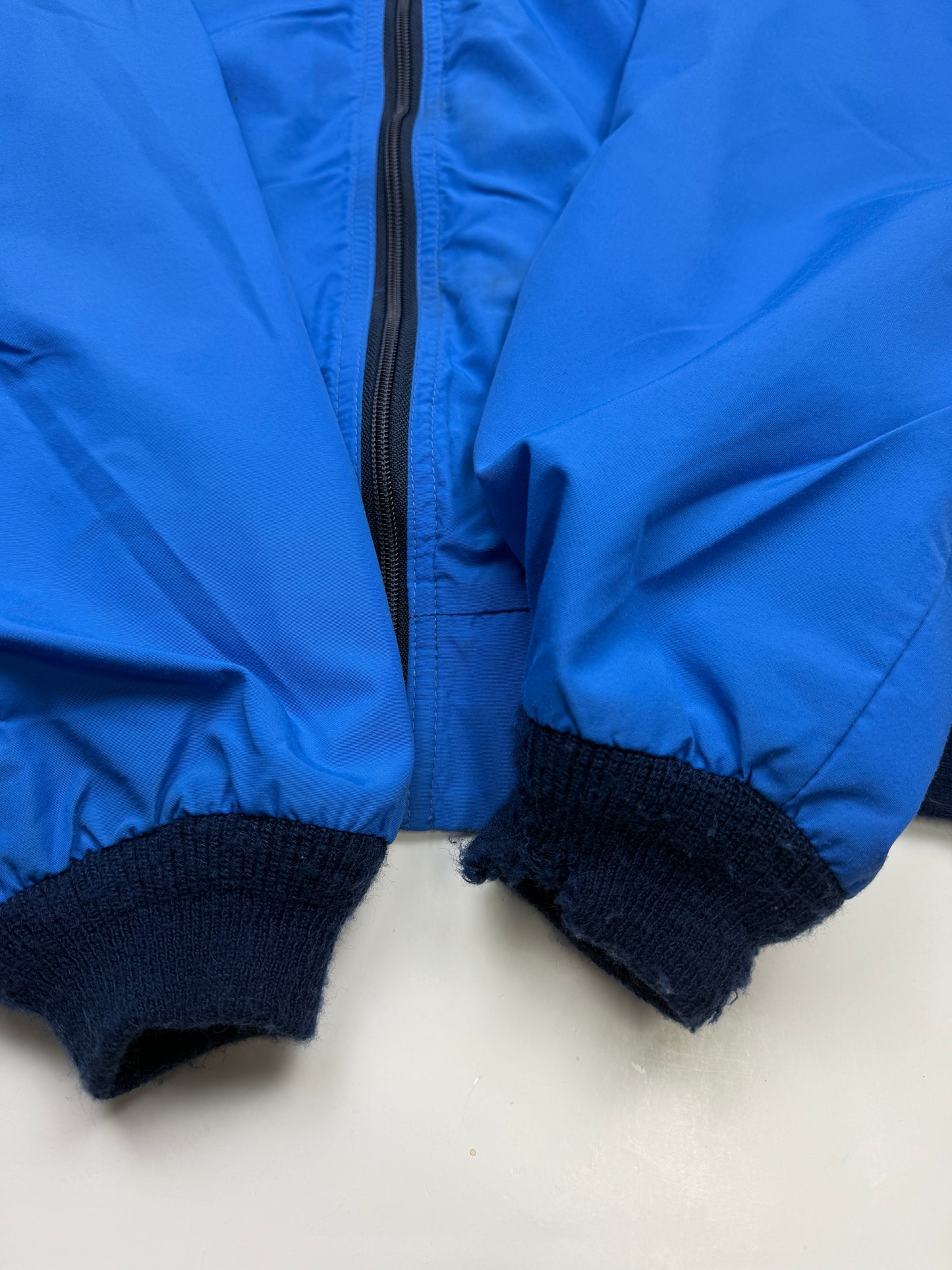 Vintage 90s LL Bean Three Season Fleece Cropped Lined Bomber Jacket Size L Blue