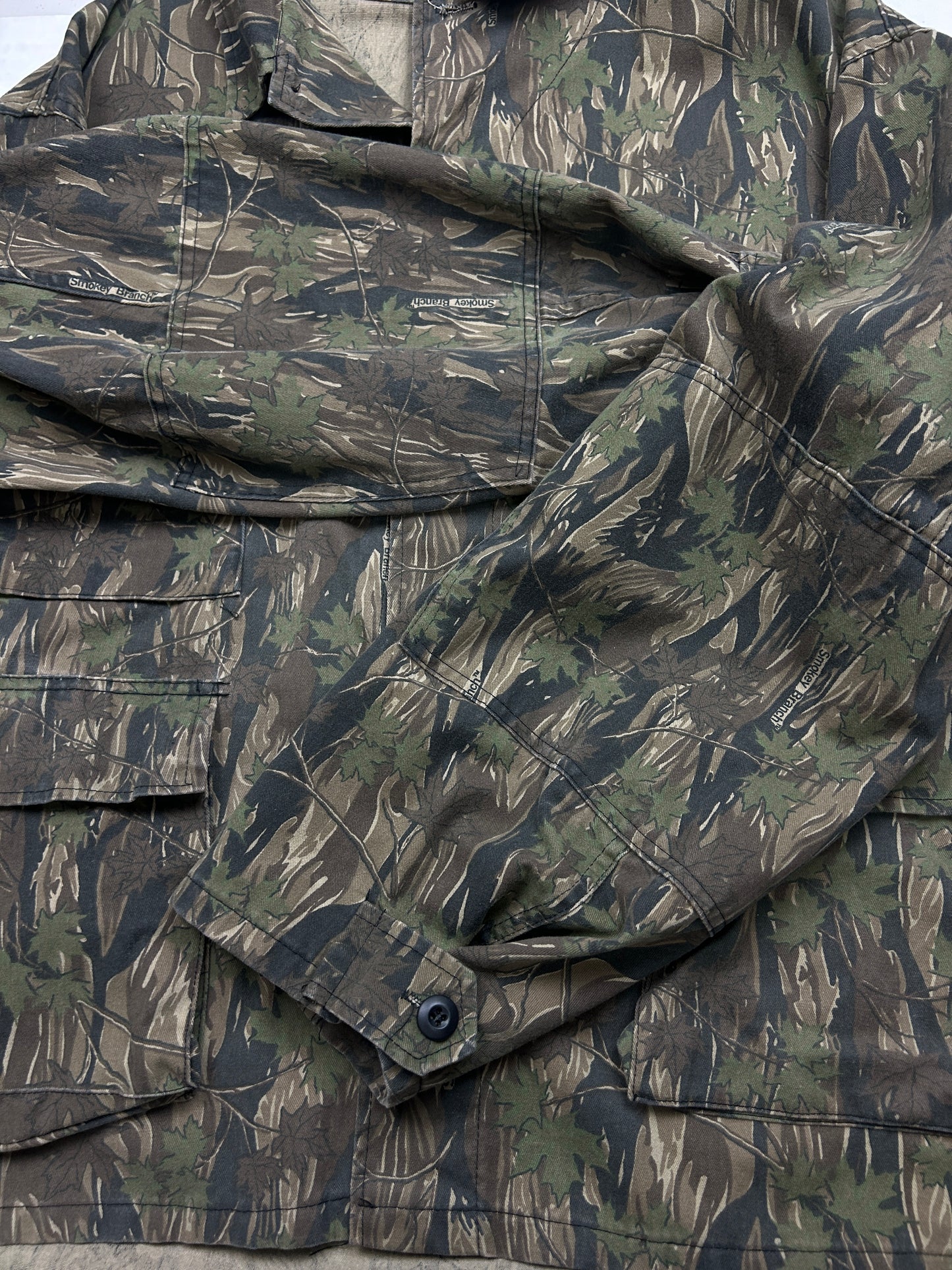 Vintage Smokey Branch Camo Hunting Button Up Light Overcoat Jacket Size XXXL