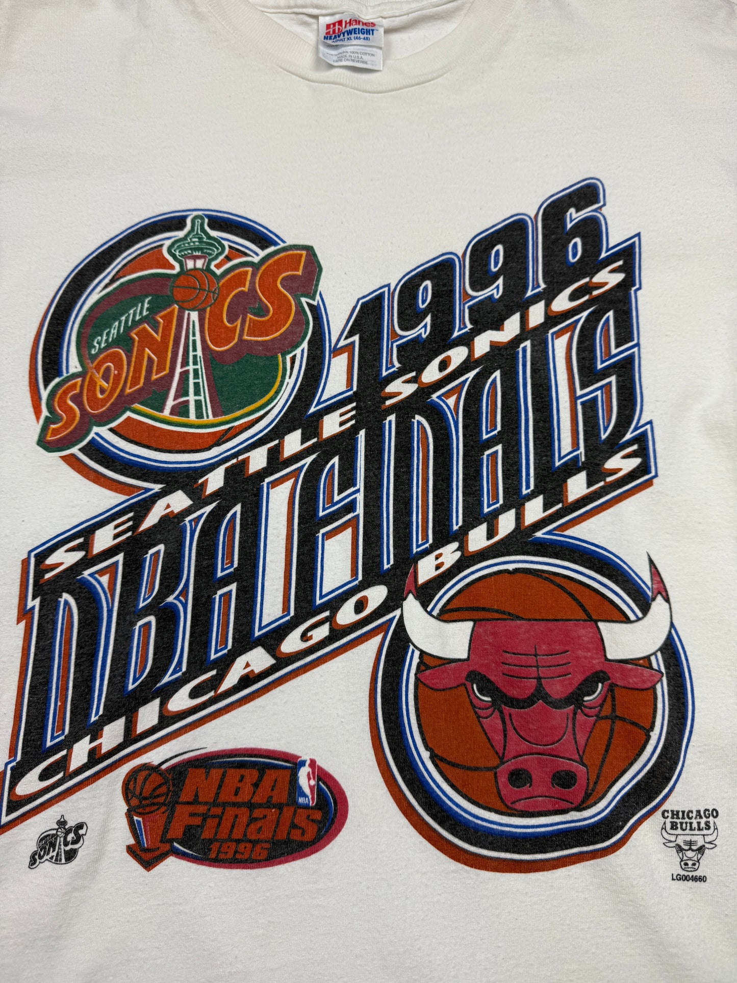 Vintage 1996 NBA Finals Seattle Sonics Vs Chicago Bulls Big Graphic T Shirt Size XL 90s