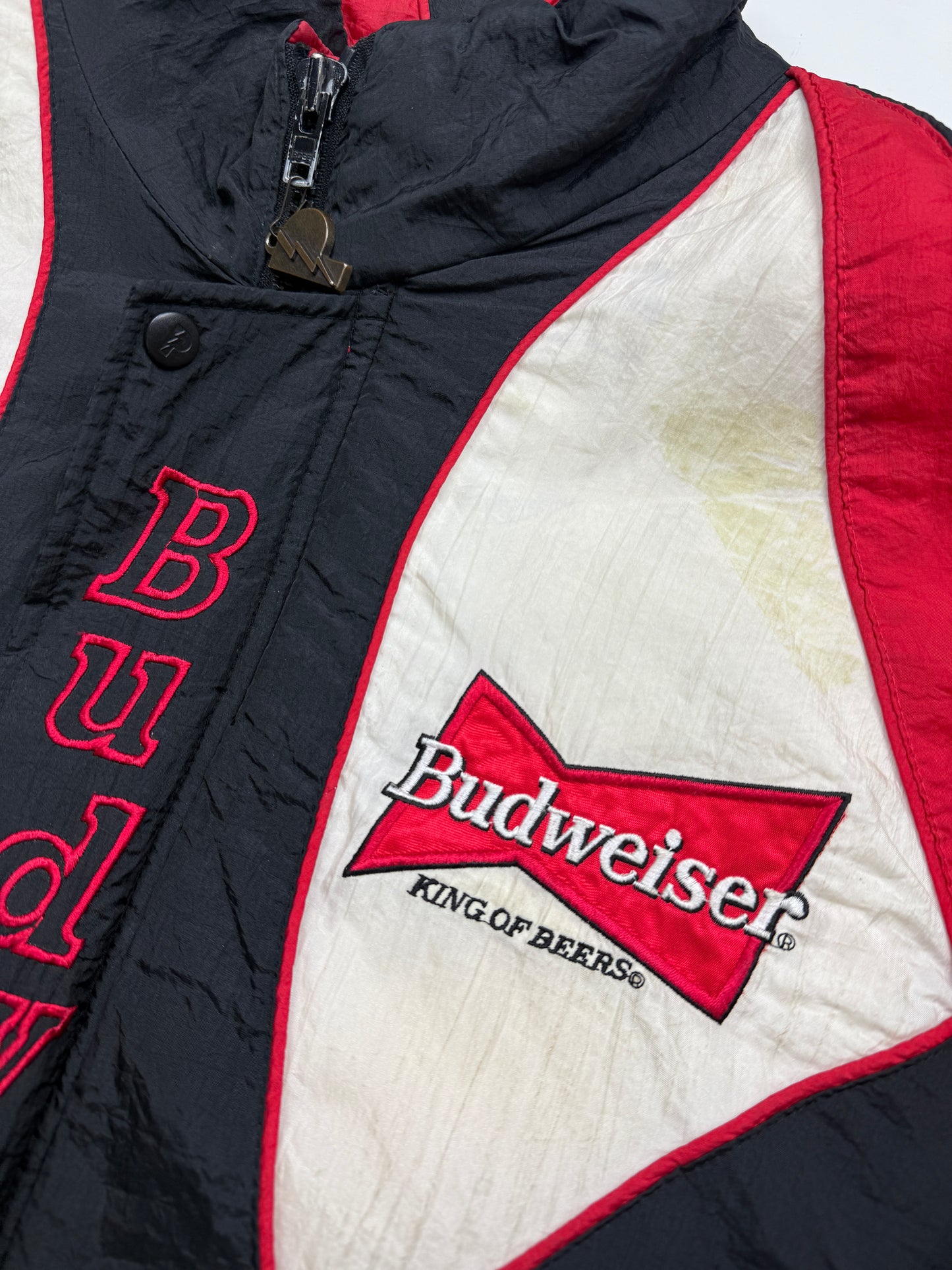 Vintage 90s Budweiser King Of Beers Embroidered Insulated Pro Player Jacket Size L