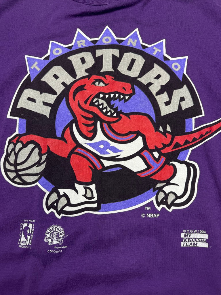 Vintage 1994 Toronto Raptors Big Logo Graphic NBA T Shirt Size M 90s Purple