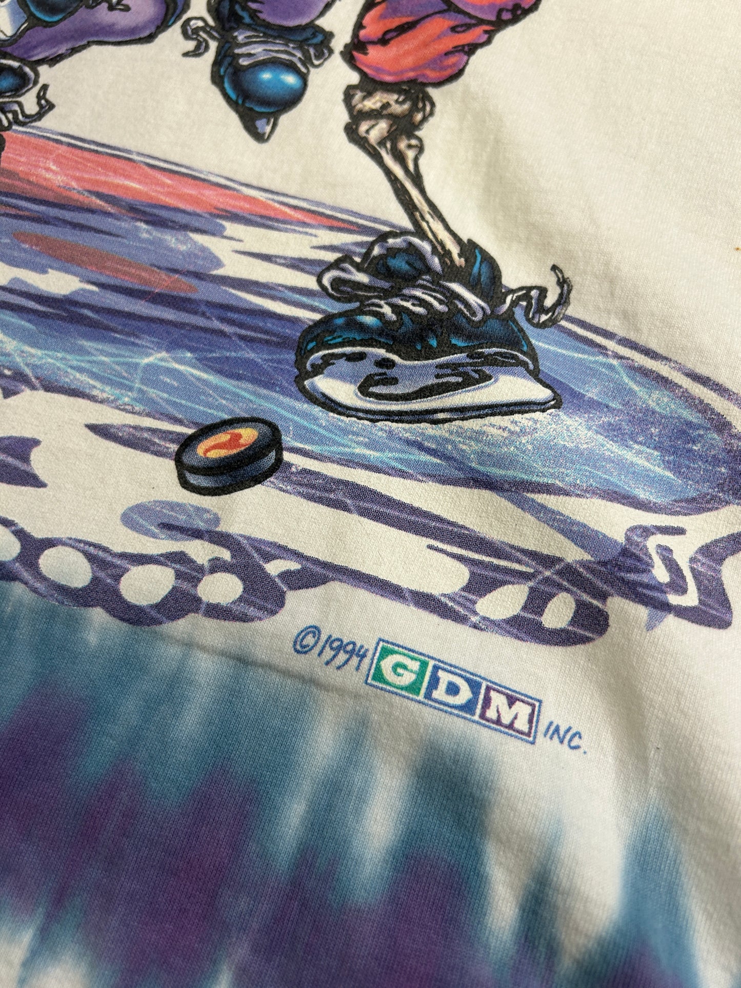 Vintage 1994 Grateful Dead Steal Your Face Off Liquid Blue Hockey Tie-Dye T-Shirt Size L 90s