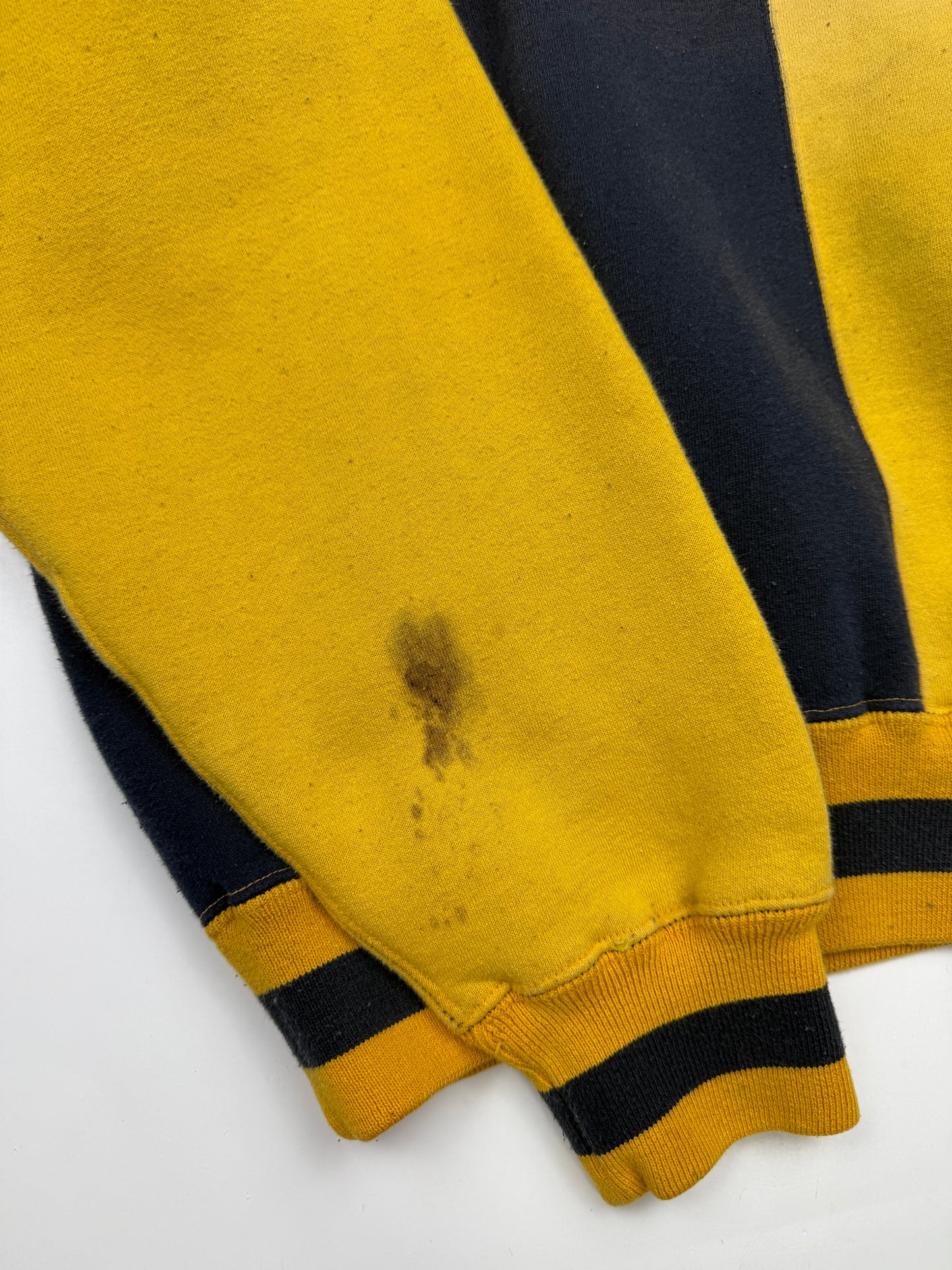 Vintage 90s Notre Dame Fighting Irish Embroidered Logo Split Two Tone Sweatshirt Size XL