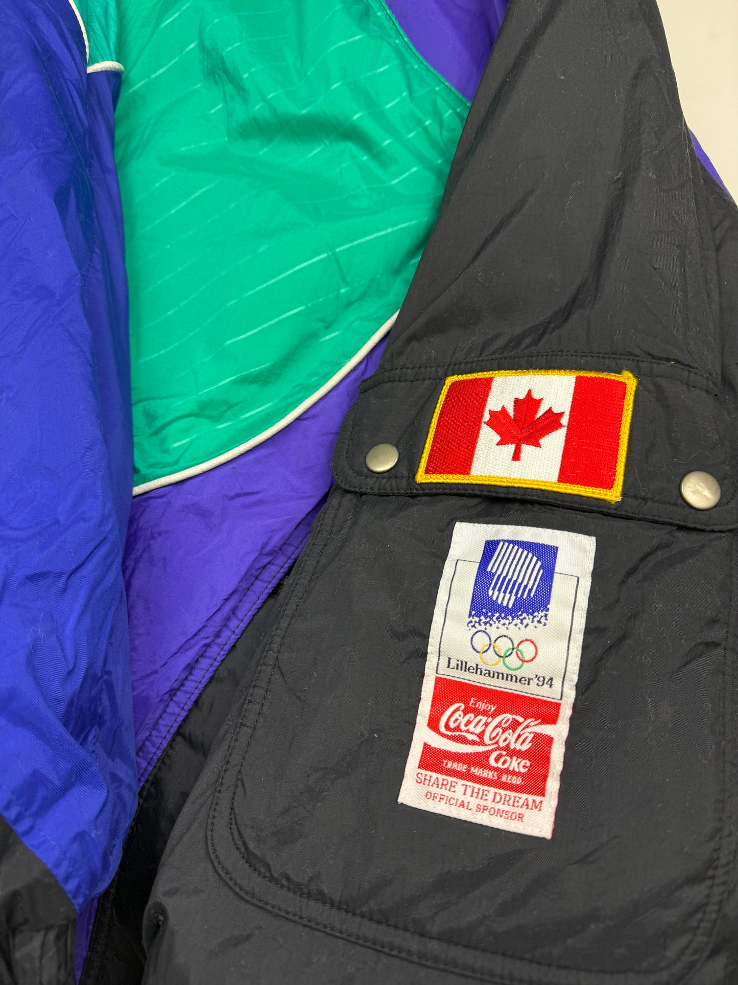 Vintage 1994 Lillehammer Olympics Coca Cola Team Canada Insulated Puffer Jacket Size XL