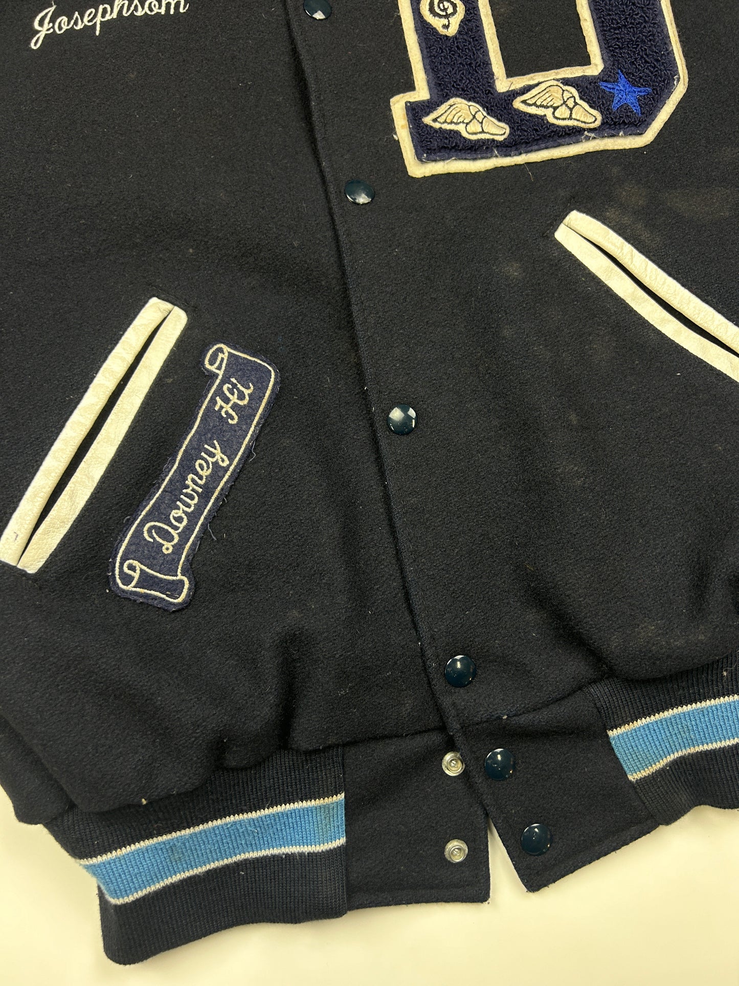 Vintage 90s Stitched Two Tone Wool Varsity Letterman Jacket Size L