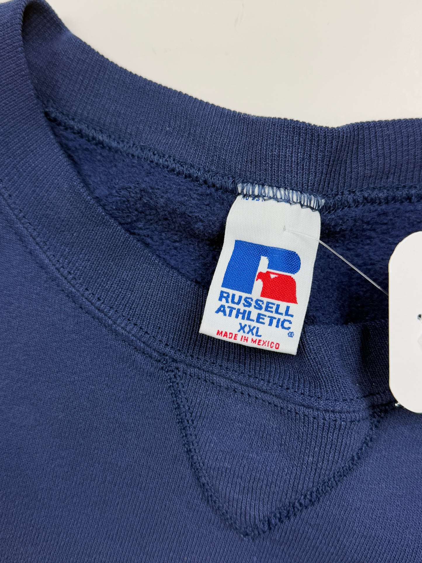 Vintage Russell Athletic Cropped Boxy Fit Blank Crewneck Sweatshirt Size XXL Faded Blue