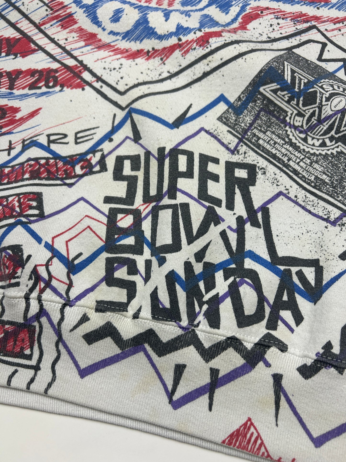 Vintage 1992 Super Bowl XXVI All Over Print NFL Football Sweatshirt Size L 90s
