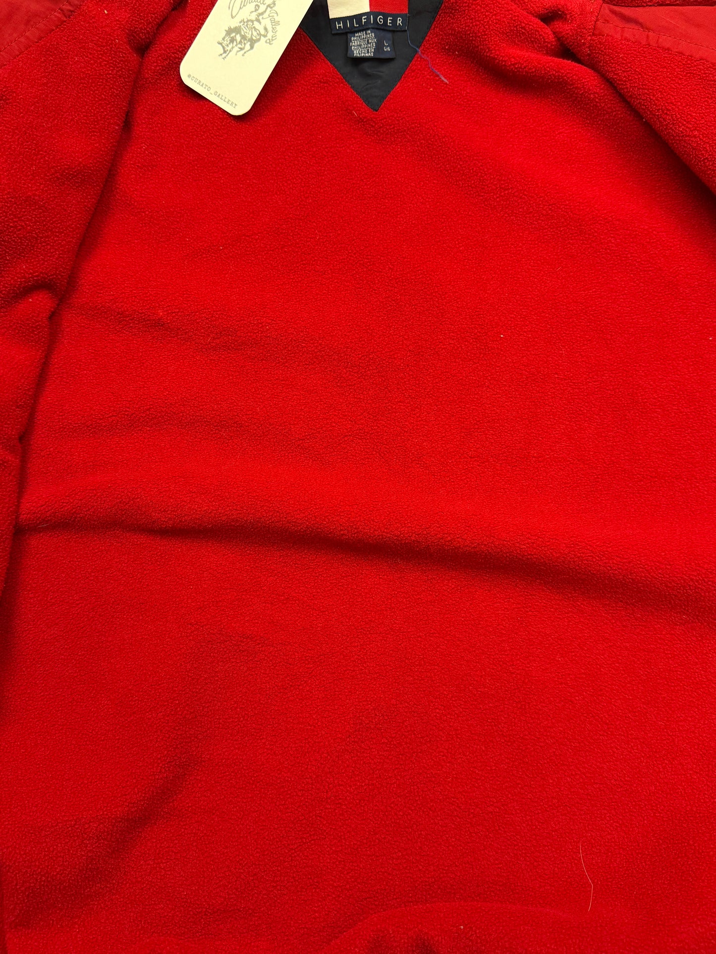 Vintage 90s Tommy Hilfiger Fleece Lined Two Tone Sleeve Spell Out Nylon Bomber Size L