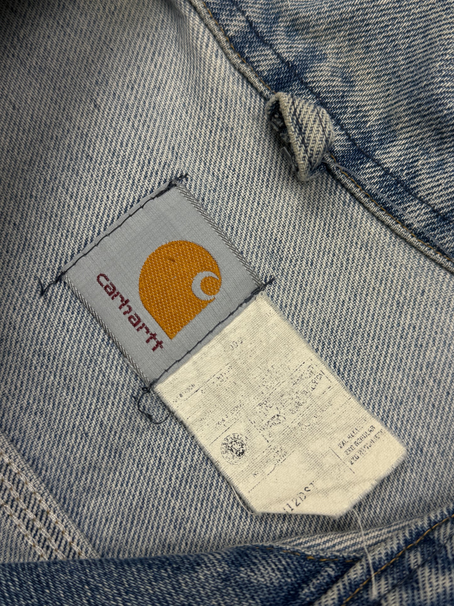 Vintage 90s Carhartt Light Wash Trucker Denim Jean Jacket Size XXL J-12