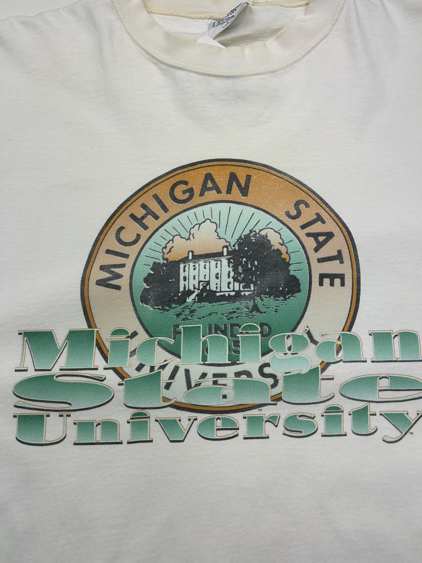 Vintage 90s Michigan State University Spartans Collegiate Crest T Shirt Size L