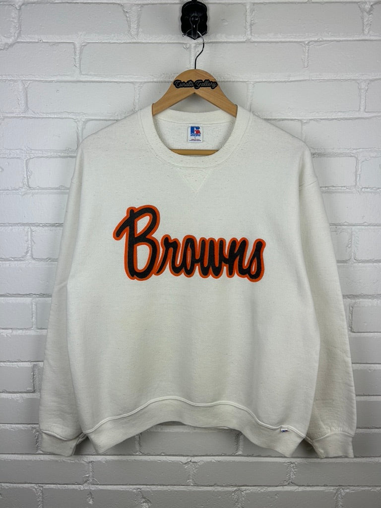 Vintage 90s Cleveland Browns Spell Out Russell Athletic NFL Sweatshirt Size L