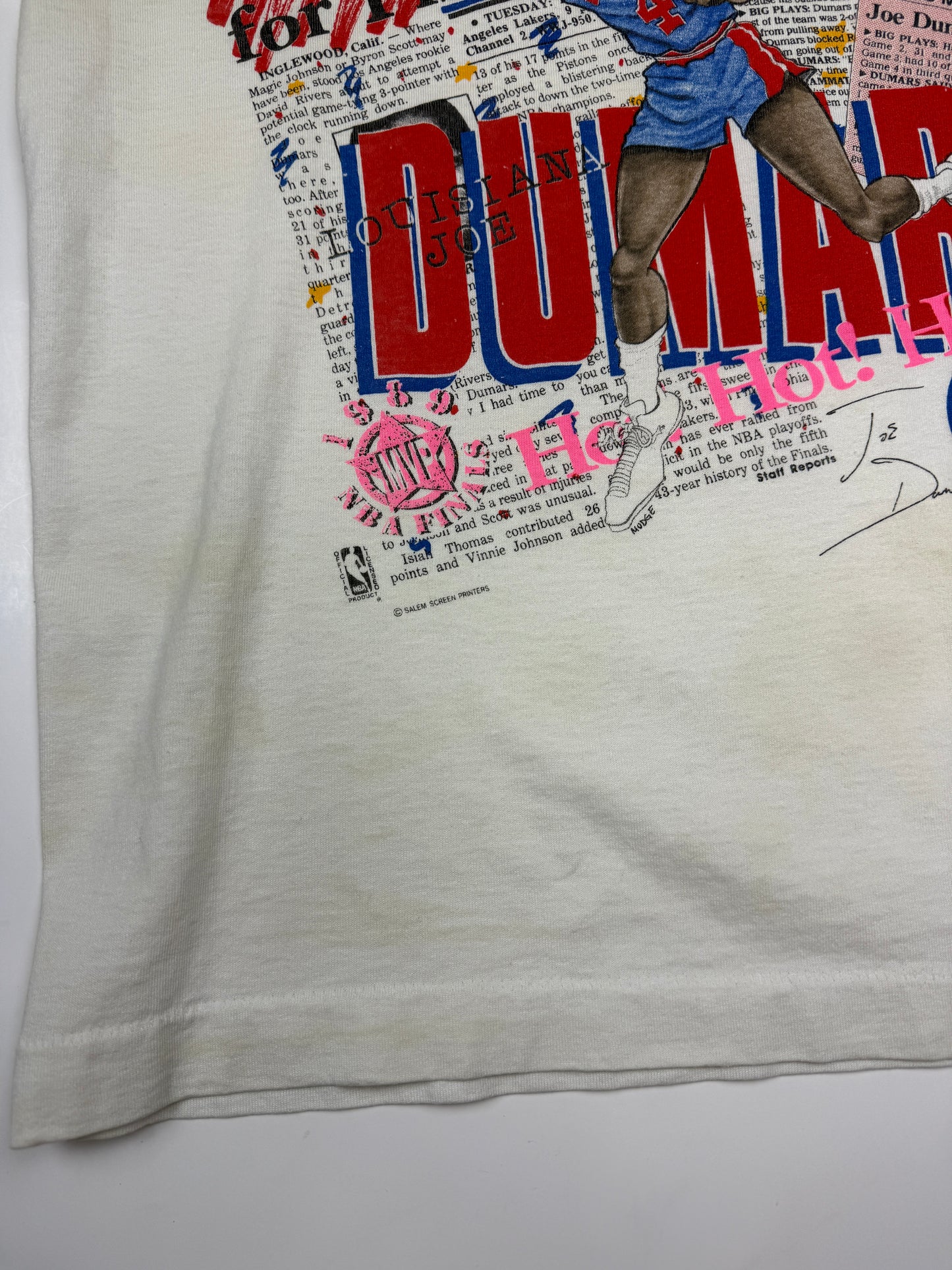 Vintage 1989 Joe Dumars #4 Detroit Pistons NBA Finals MVP Caricature Salem T Shirt Size XS