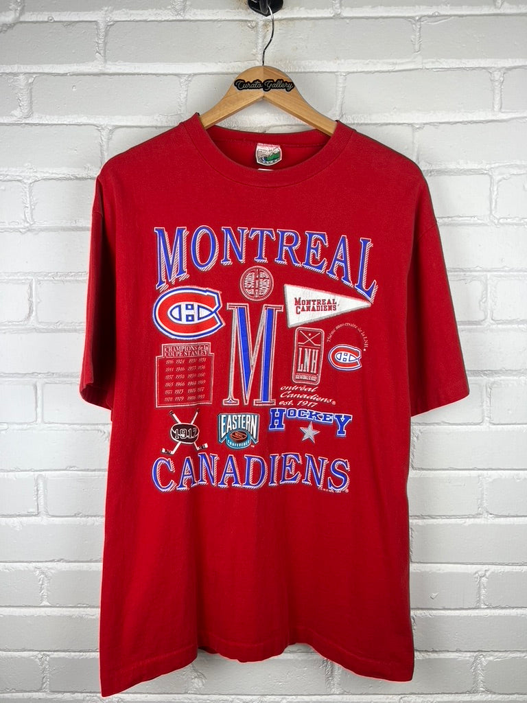 Vintage 1993 Montreal Canadians NHL Hockey Eastern Conference Graphic T Shirt Size L