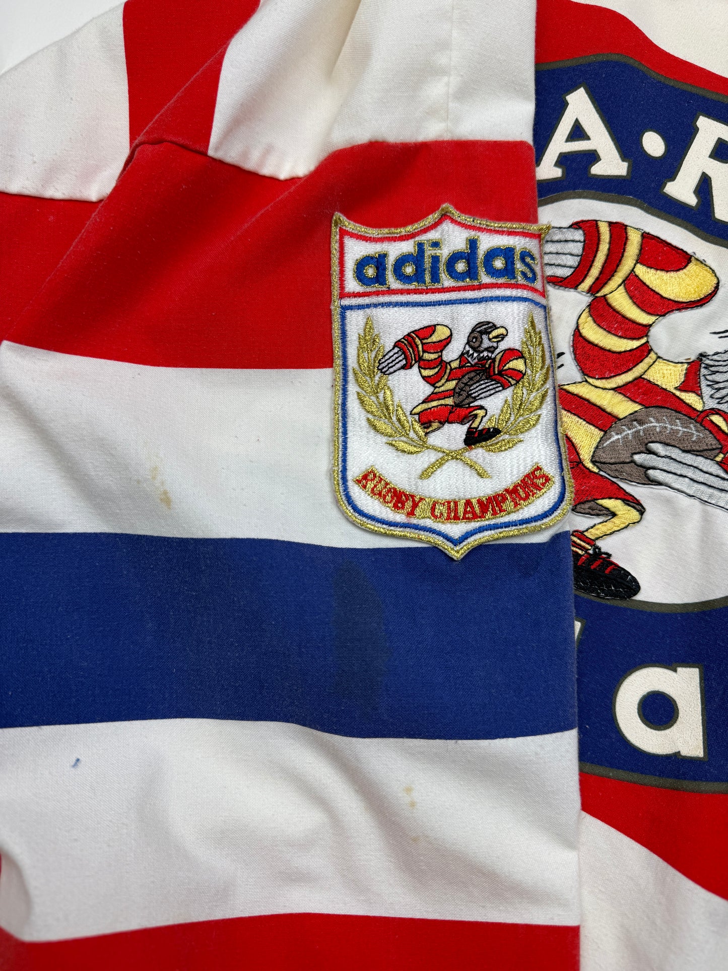 Vintage 80s Adidas USA Rugby Striped Bald Eagle Tre Foil Collared Sweatshirt Size XL