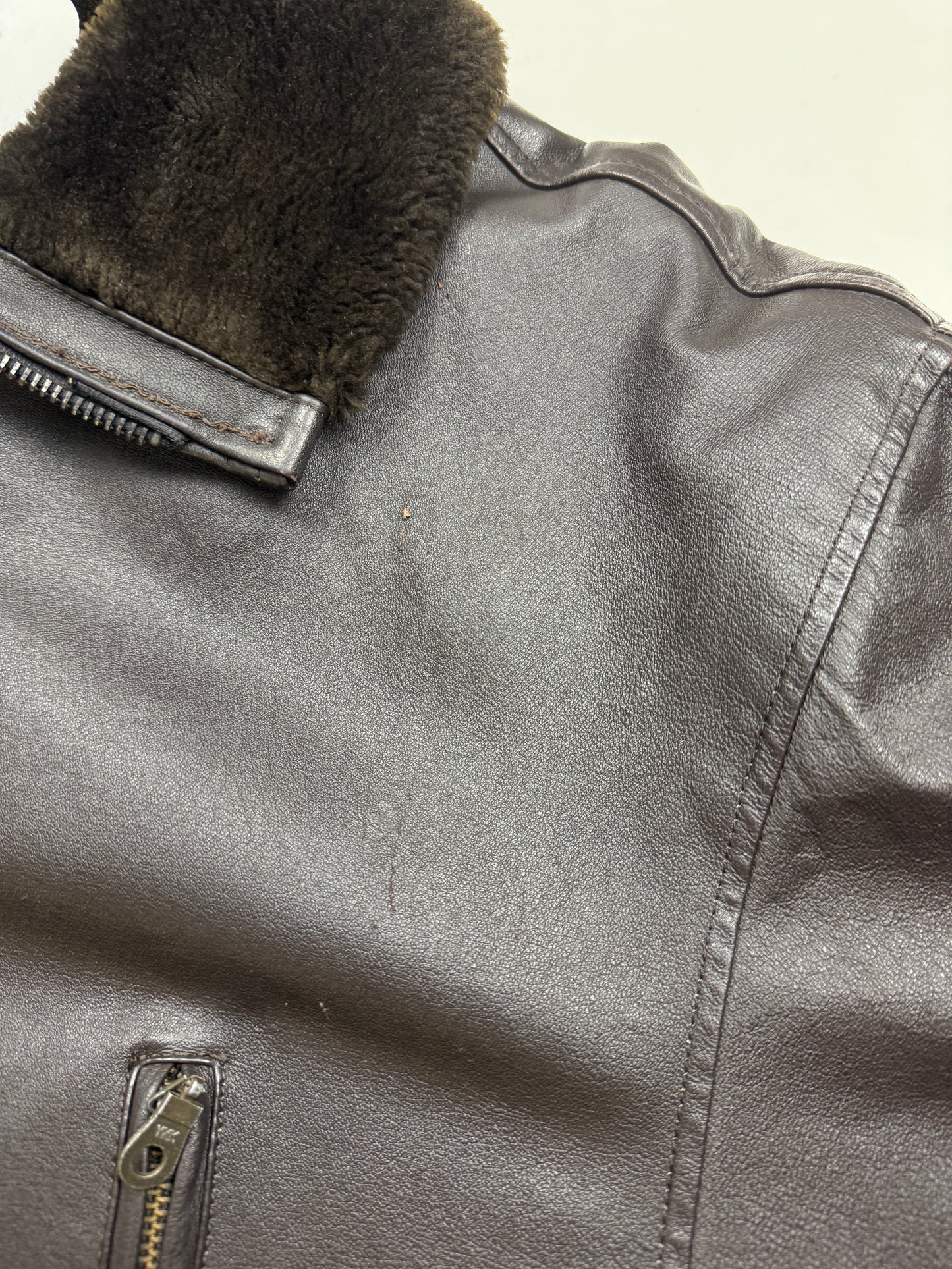 Vintage 90s Dimension Leather Faux Sherling Leather Bomber Jacket Size XL
