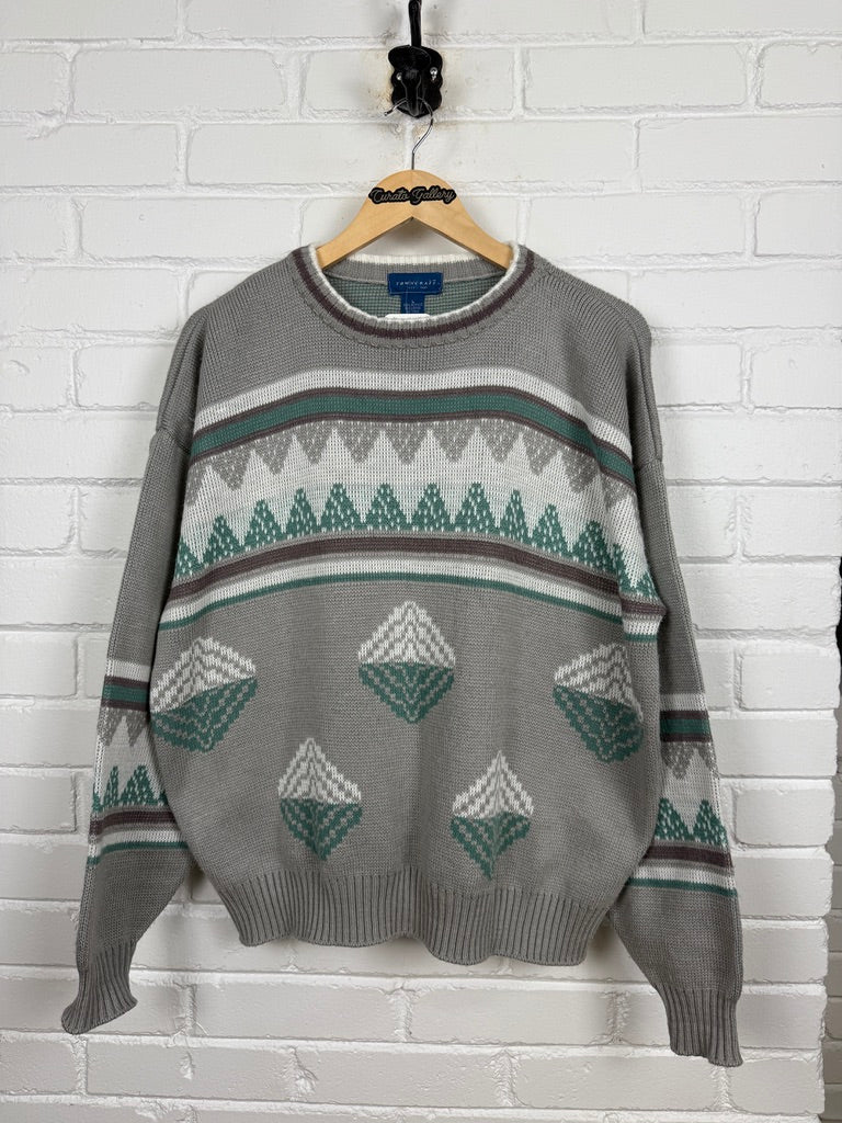 Vintage Town Craft Abstract Argyle Print Acrylic Knit Sweater Size L Made USA