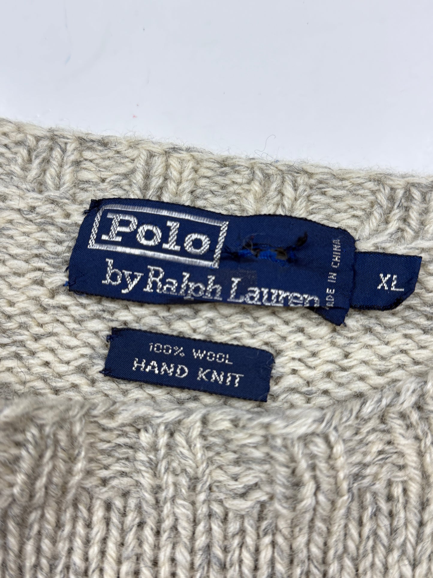 Vintage 90s Polo Ralph Lauren Reindeer Snowflake Wool Hand Knit Cable Sweater Size XL