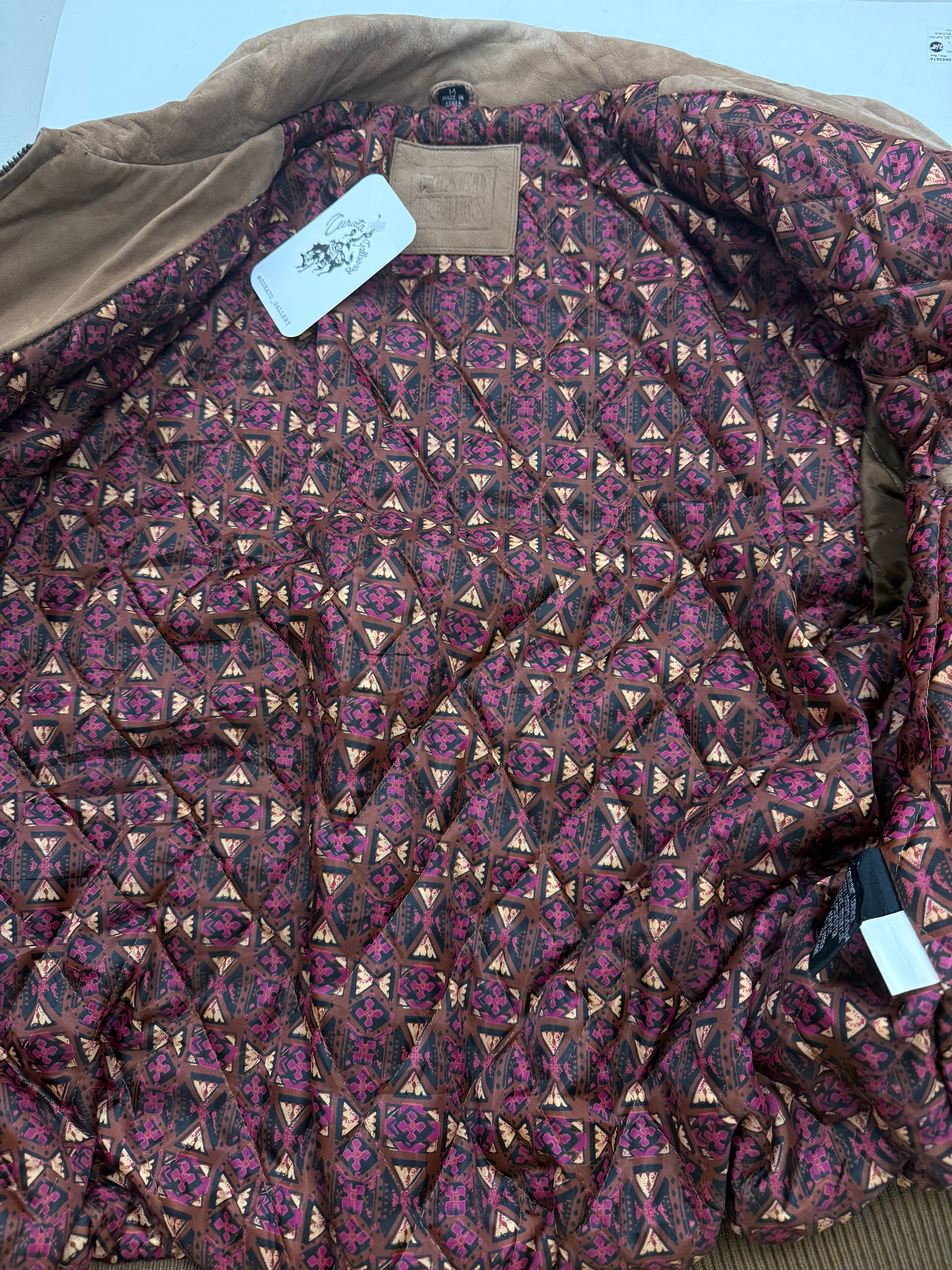 Vintage 90s Mixed Blues Quilted Lined Leather Aviator Bomber Jacket M Brown