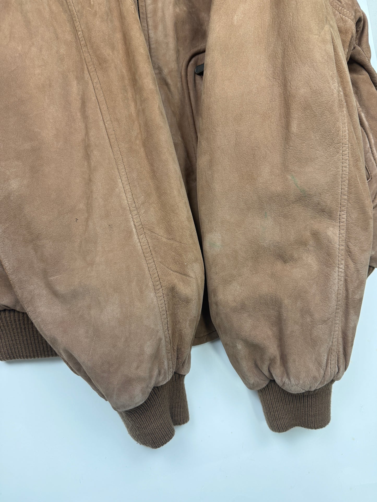 Vintage 90s Mixed Blues Quilted Lined Leather Aviator Bomber Jacket M Brown