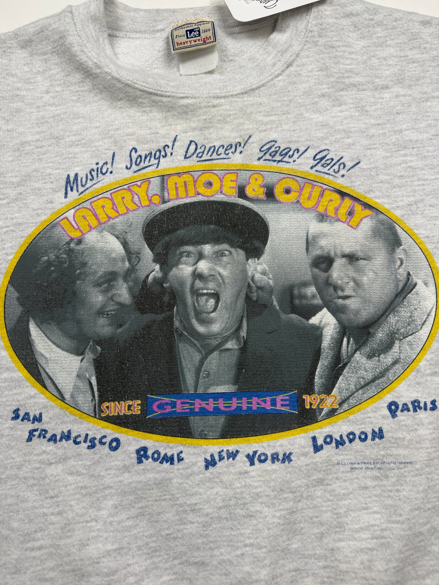 Vintage 90s The Three Stooges Larry Mo And Curly TV Promo Graphic Crewneck Sweatshirt Size XL
