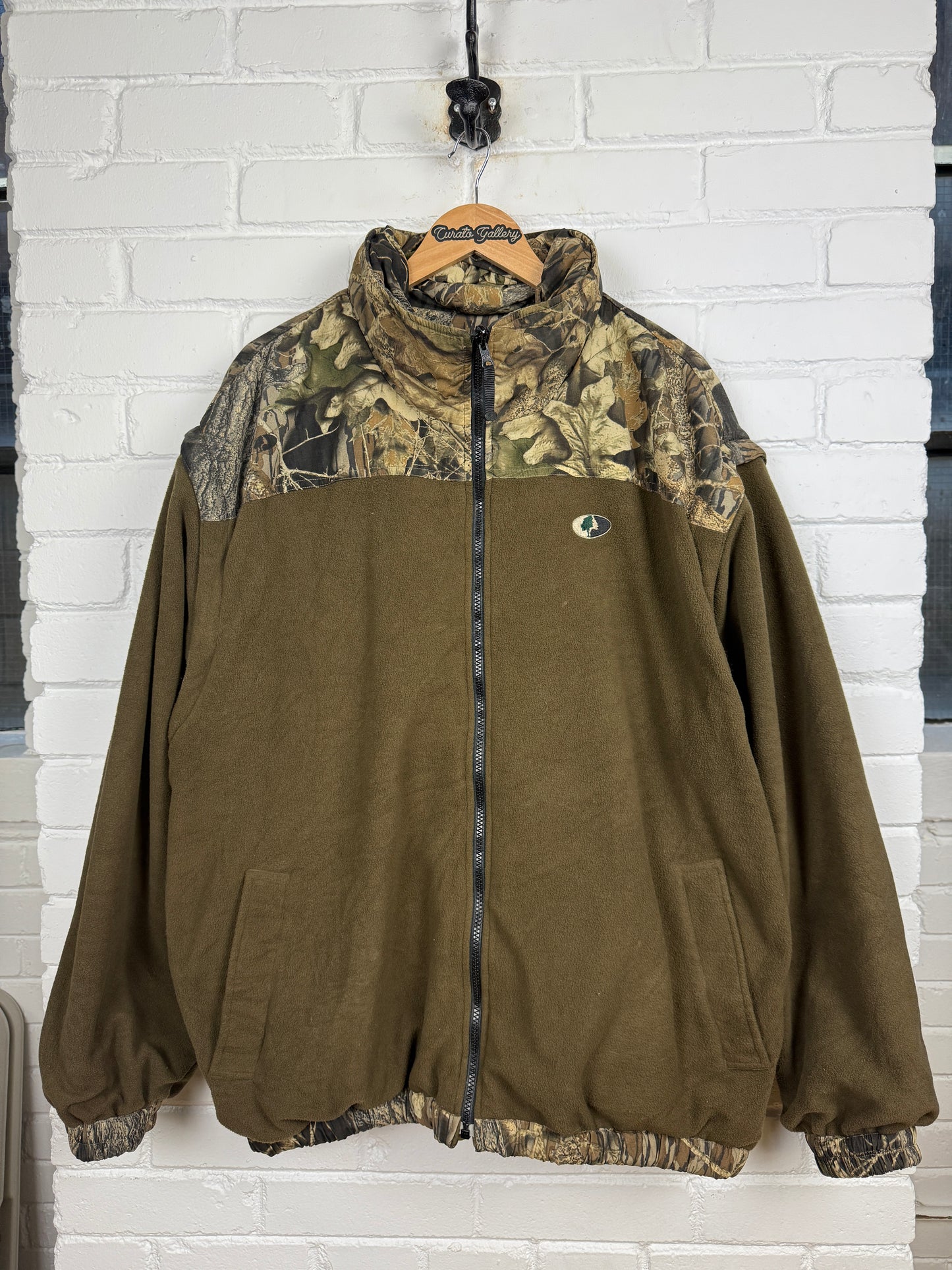 Vintage Mossy Oak Break Up Tree Camo Nylon Fleece Reversible Convertible Vest Jacket Size XXL