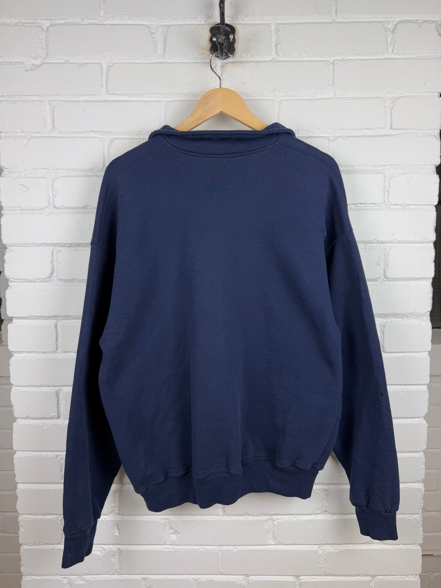 Vintage Russell Athletic Cropped Boxy Fit Blank 1/2 Zip Sweatshirt Size XL Navy Blue