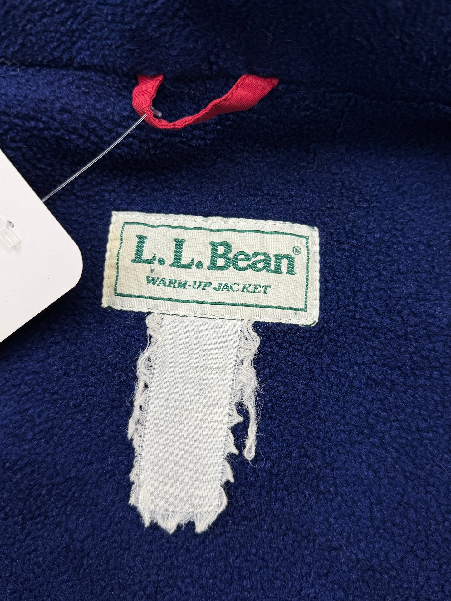 Vintage 90s LL Bean Fleece Lined Embroidered Spell Out Warm Up Jacket Size L Burgundy