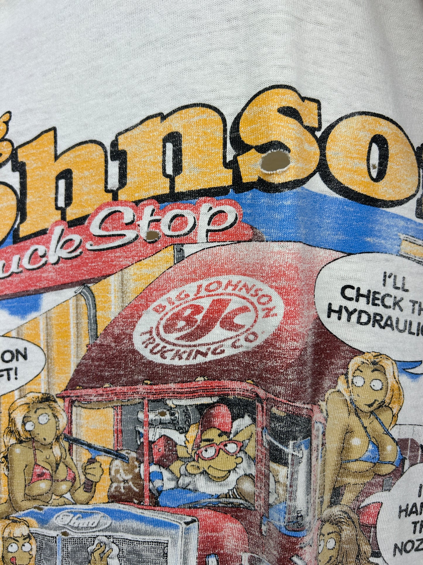 Vintage 90s Big Johnson Truck Stop Pull It In Fill'er Up T Shirt Size M