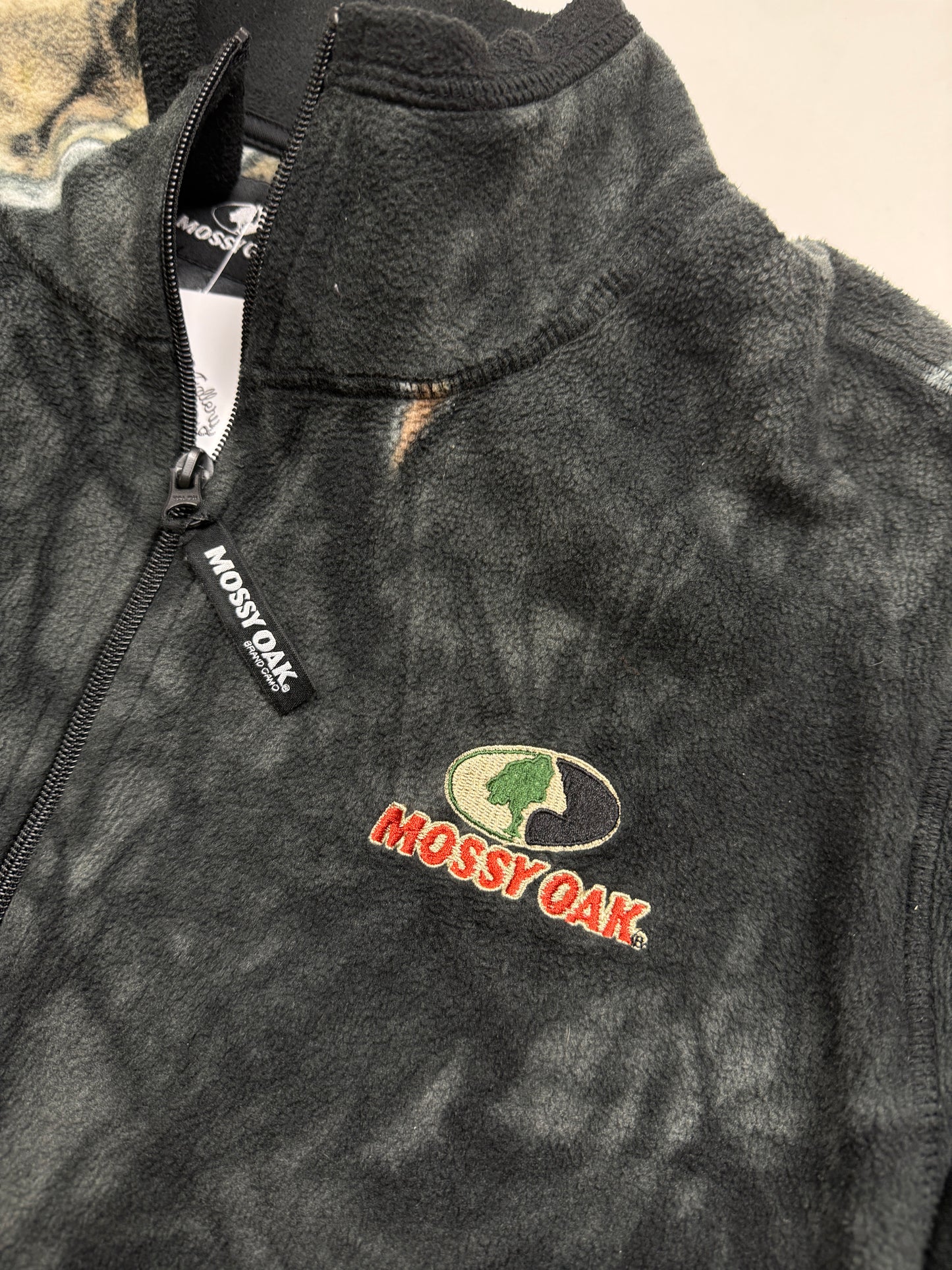 Mossy Oak Tree Camo Embroidered Logo AOP Fleece Full Zip Sweater Size L