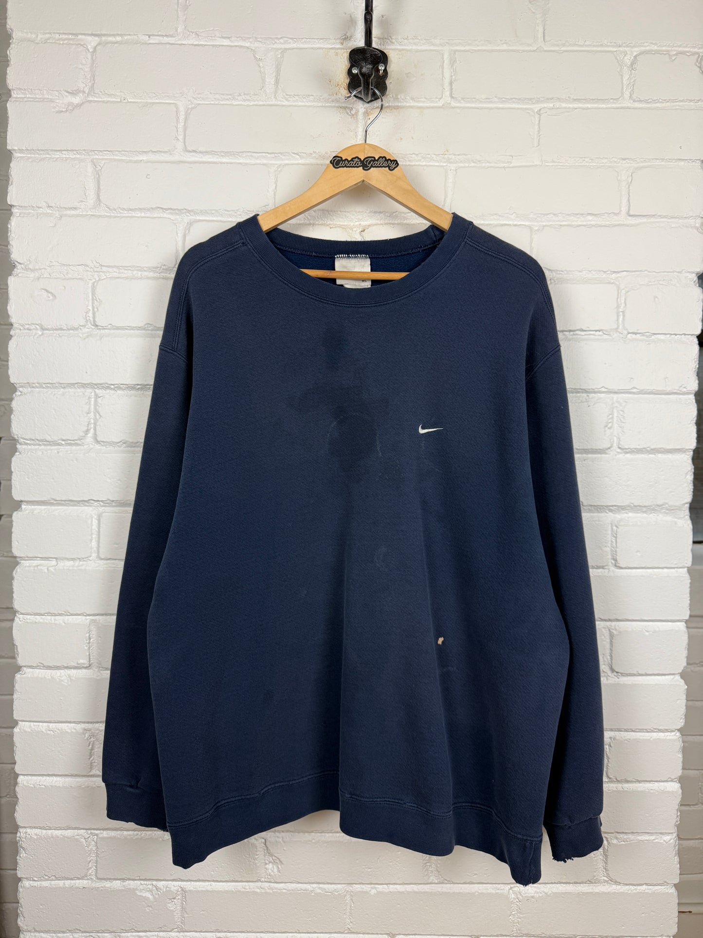 Vintage 90s Nike Embroidered Mini Swoosh Crewneck Sweatshirt Size XL Navy Blue