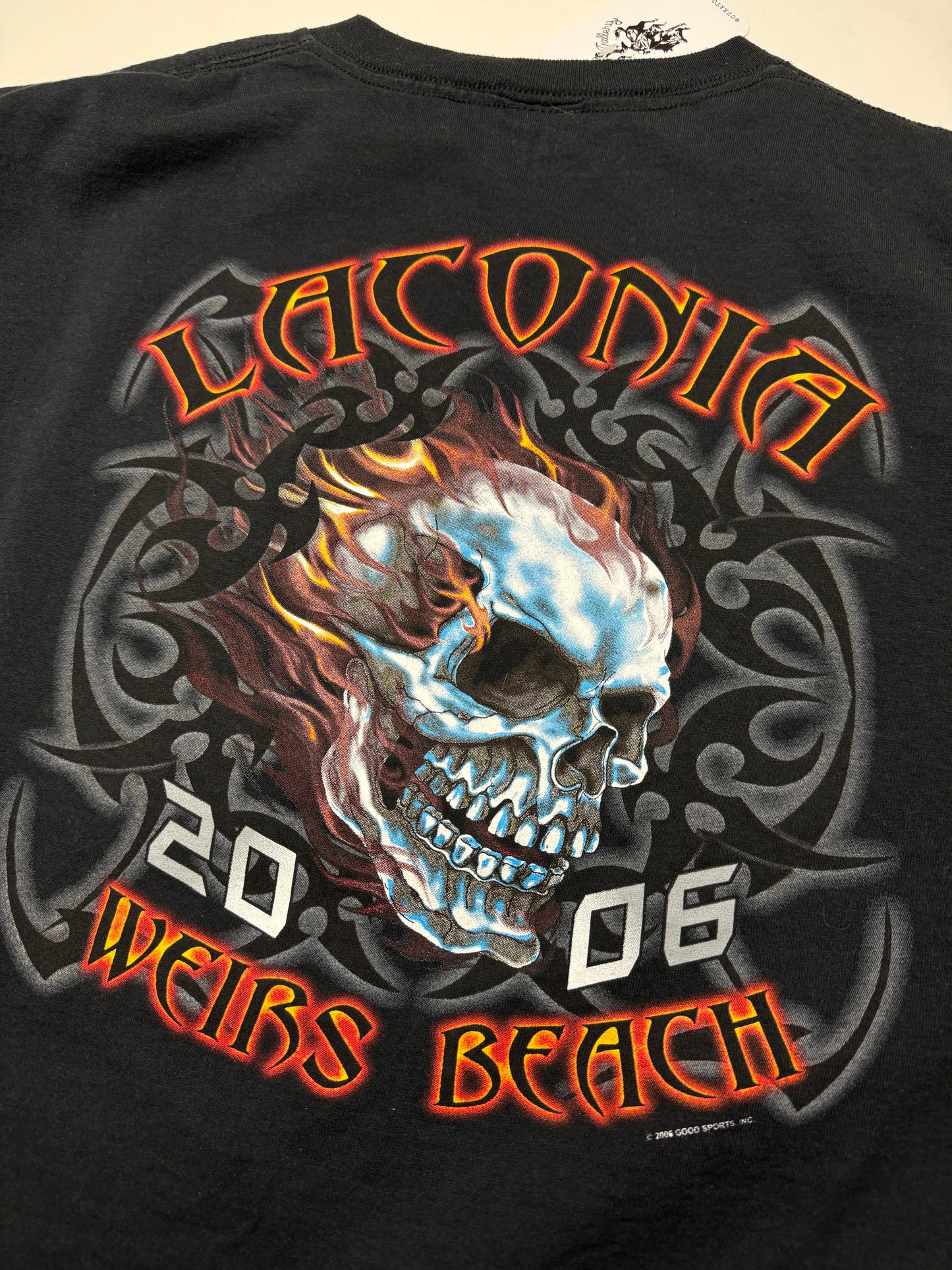 Vintage 2006 Laconia Weirs Beach Flames Skull Tribal Long Sleeve T Shirt Size L