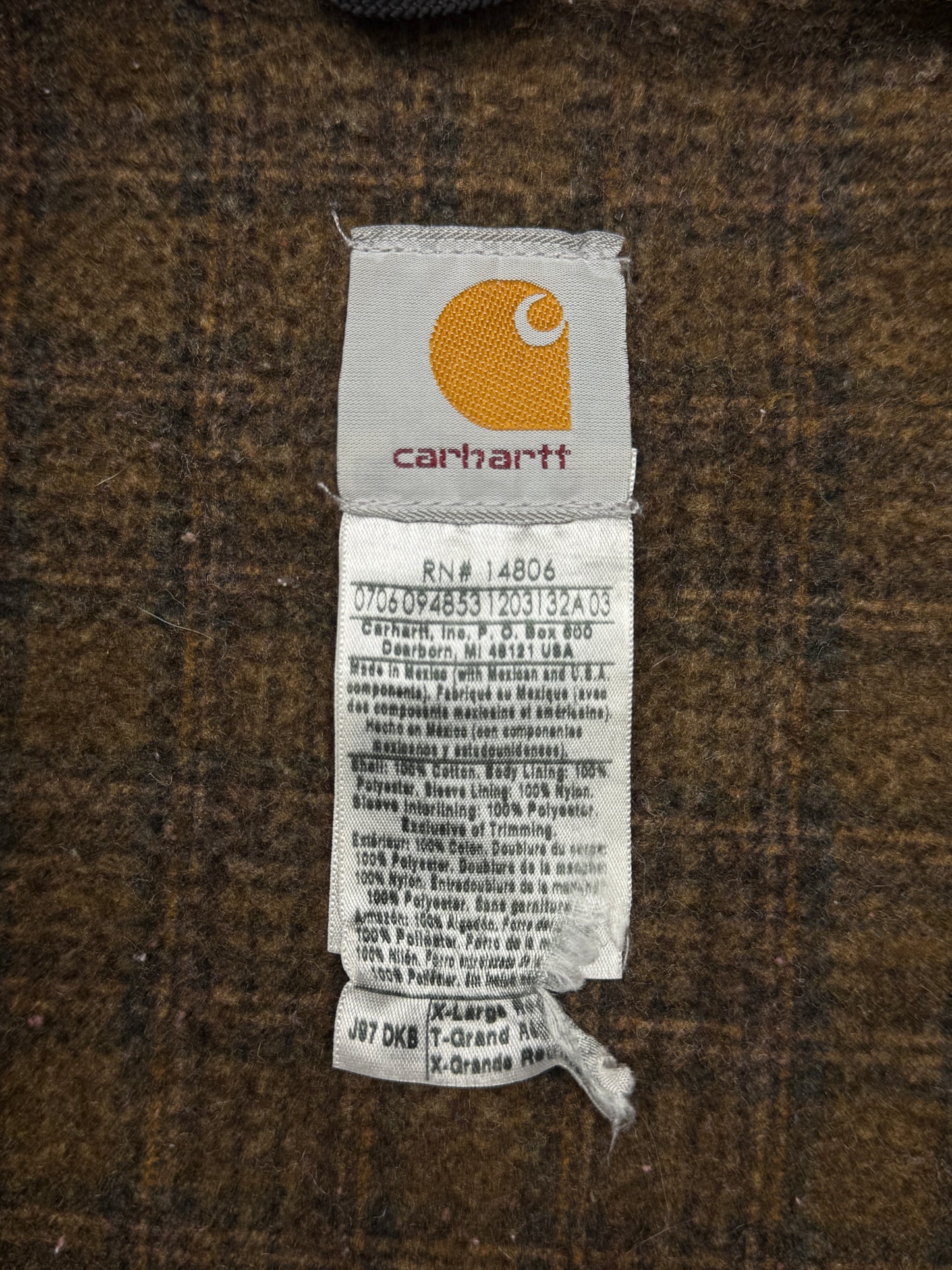 Vintage Carhartt Blanket Lined Brown Canvas Detroit Cropped Jacket Size XL J97 DKB