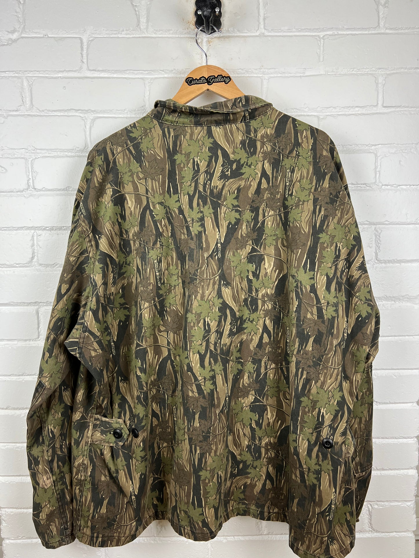Vintage Smokey Branch Camo Hunting Button Up Light Overcoat Jacket Size XXXL