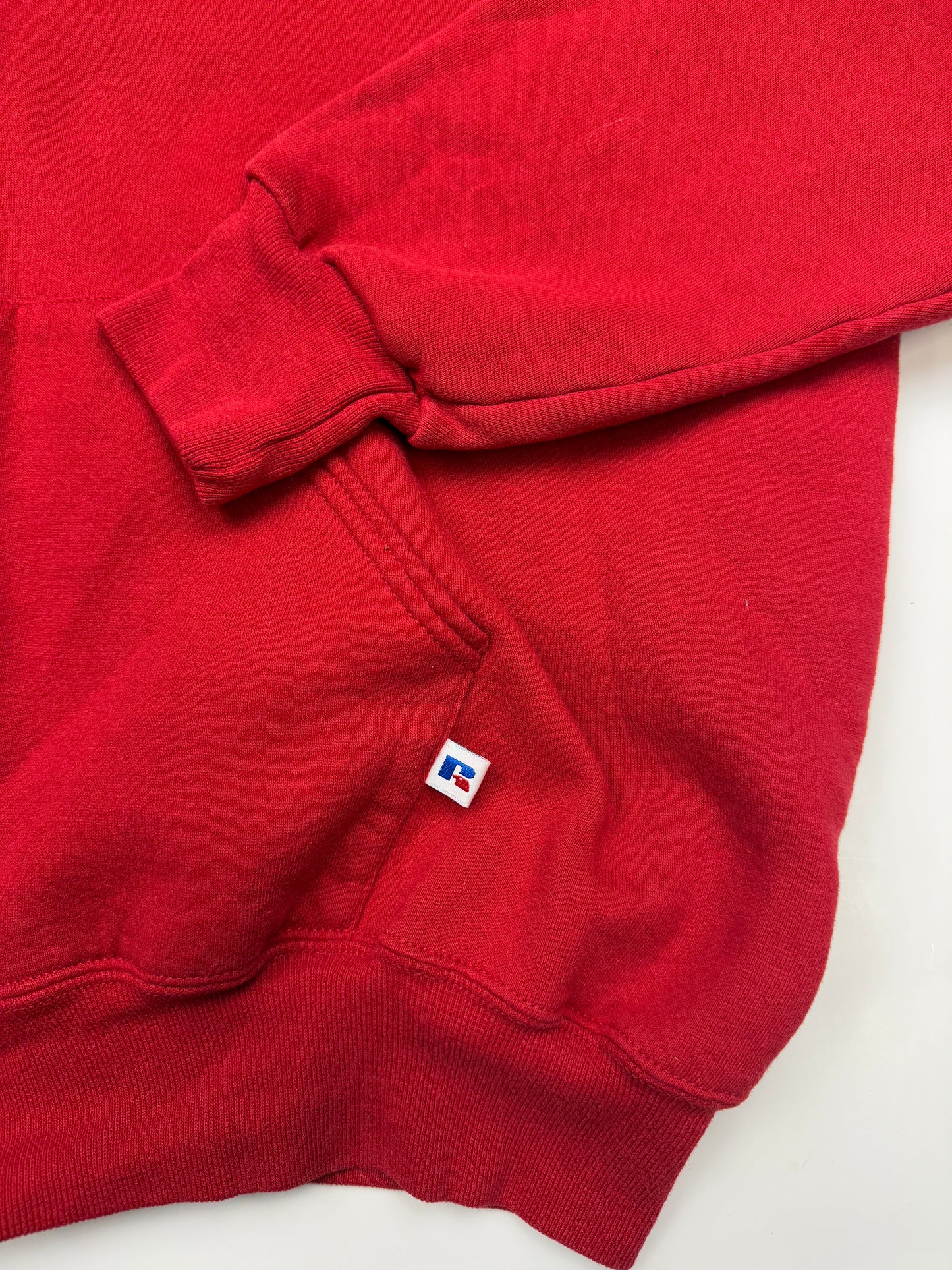 Vintage Russell Athletic Cropped Boxy Fit Blank Hooded Sweatshirt Size XL Dark Red