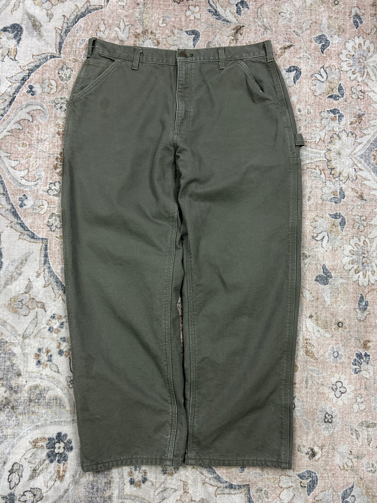 Carhartt Canvas Work Wear Carpenter Plaid Lined Pants Size 36W Sage Green